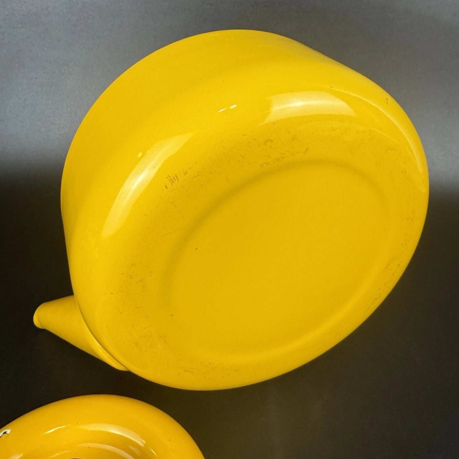 Vintage Yellow Enamel Teapot Tea Kettle MCM Wood Handle | eBay