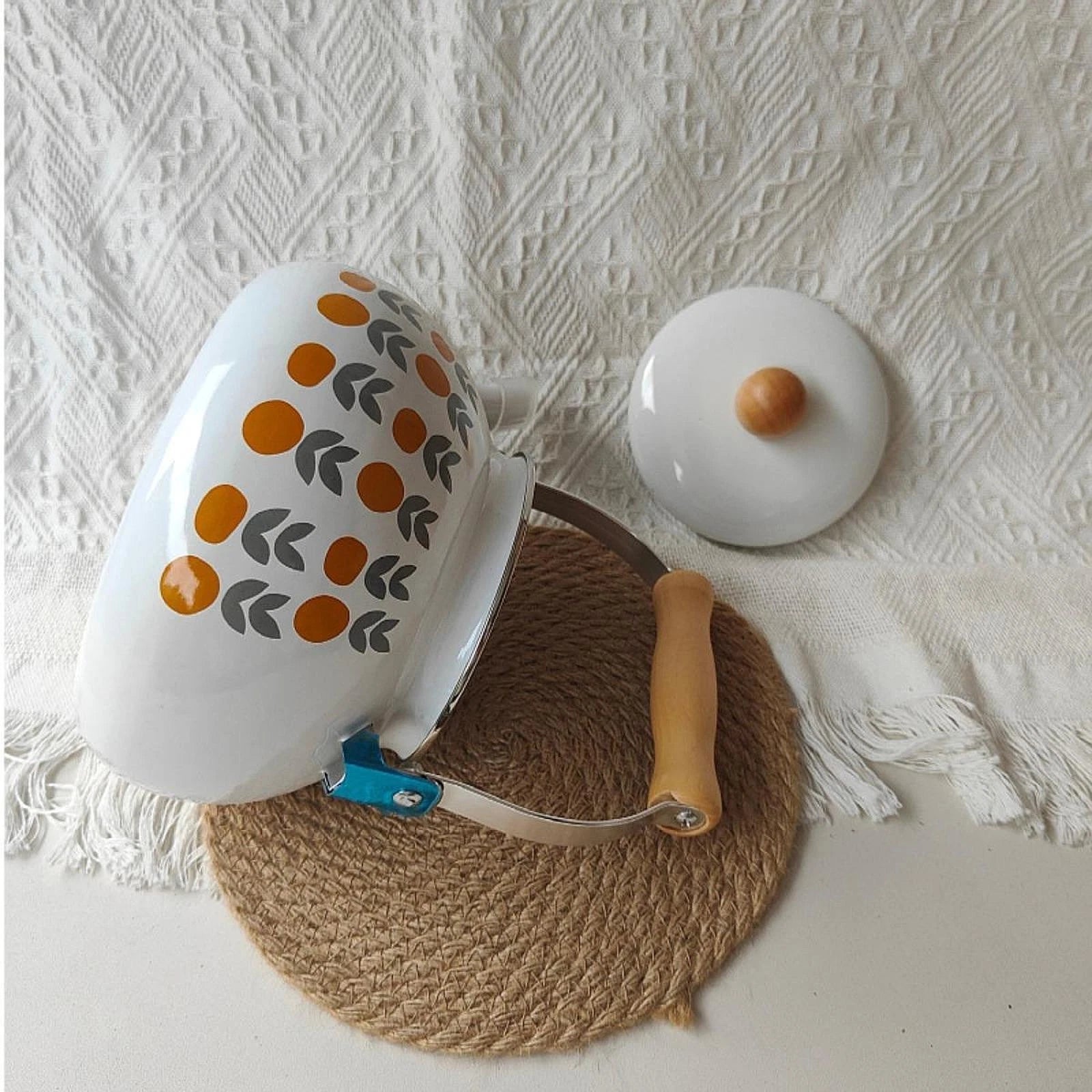 Enamel Teapot Coffee Pot 2.5L Large Capacity with Handle Vintage Porcelain Tea | eBay