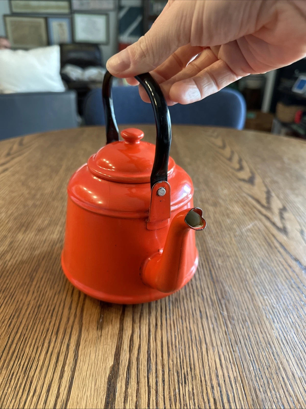 Red Enamel Tea Pot Mid Century Black Enamel Handle Vintage | eBay