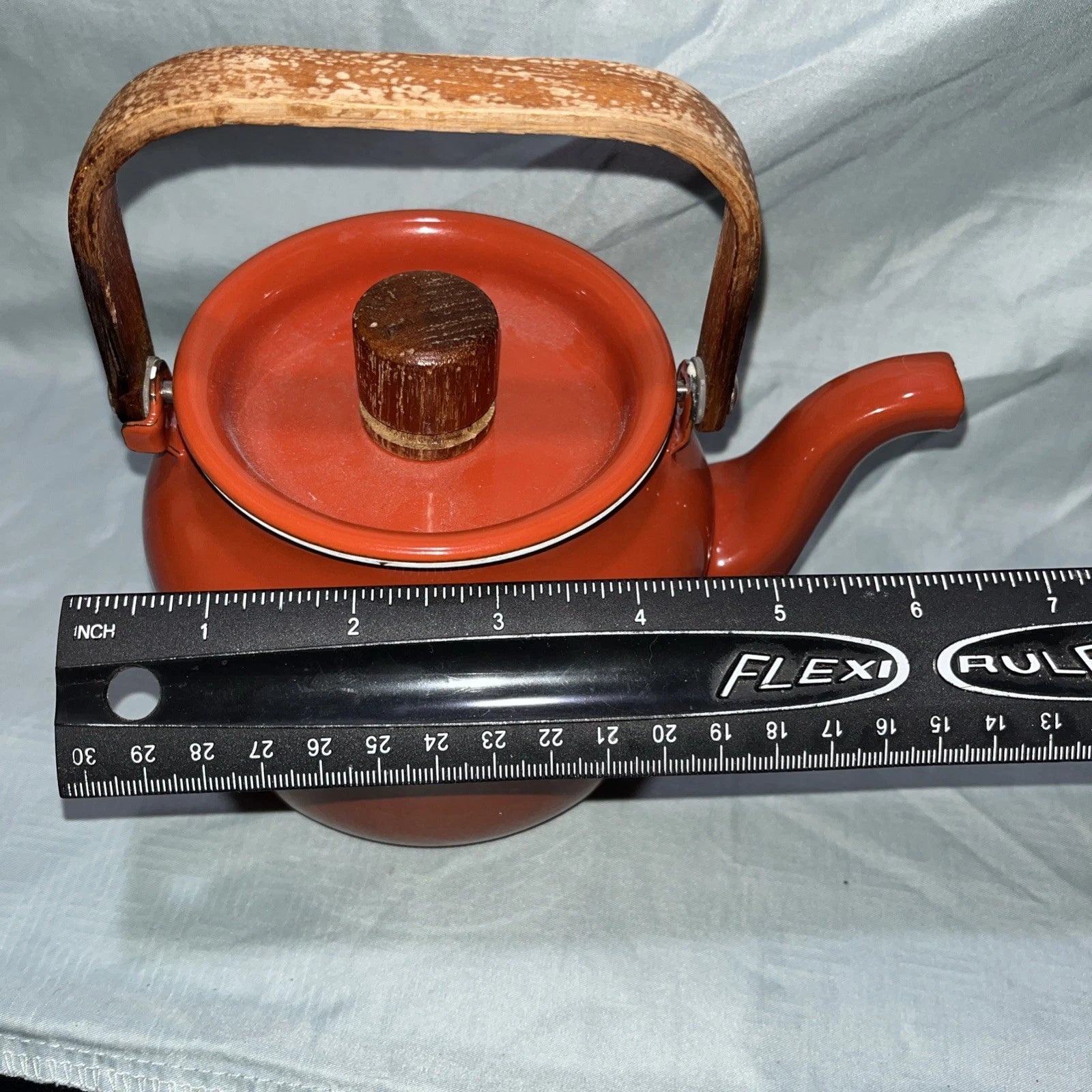 Vintage 4-Cup Enamel Tea Kettle Teapot - Red w/ Wood Handle & Lid - Retro Charm | eBay
