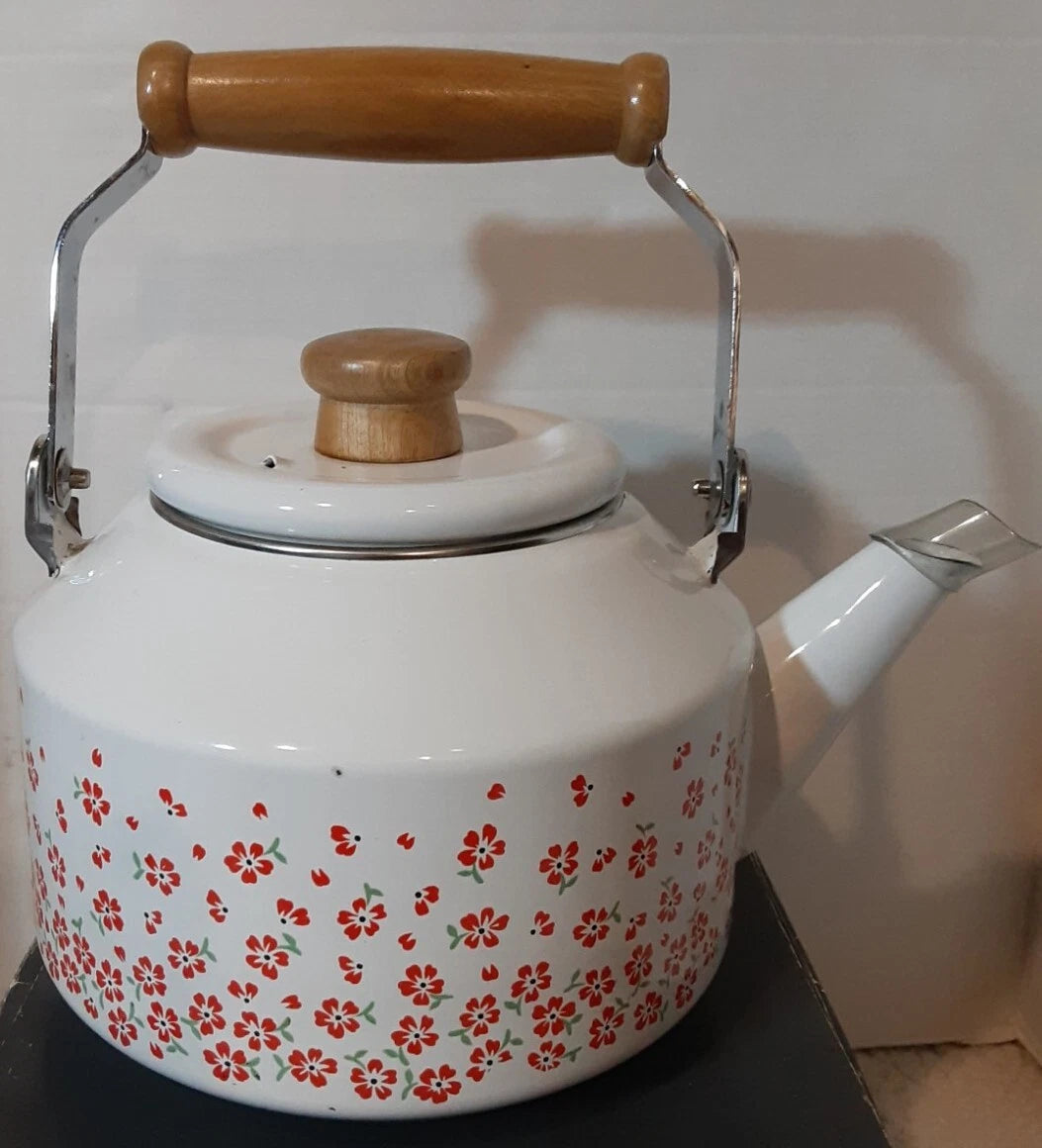 RARE Vintage HYBRID 1985 2QT. Porcelain Enamel Tea Kettle Poppy Pattern HTF | eBay