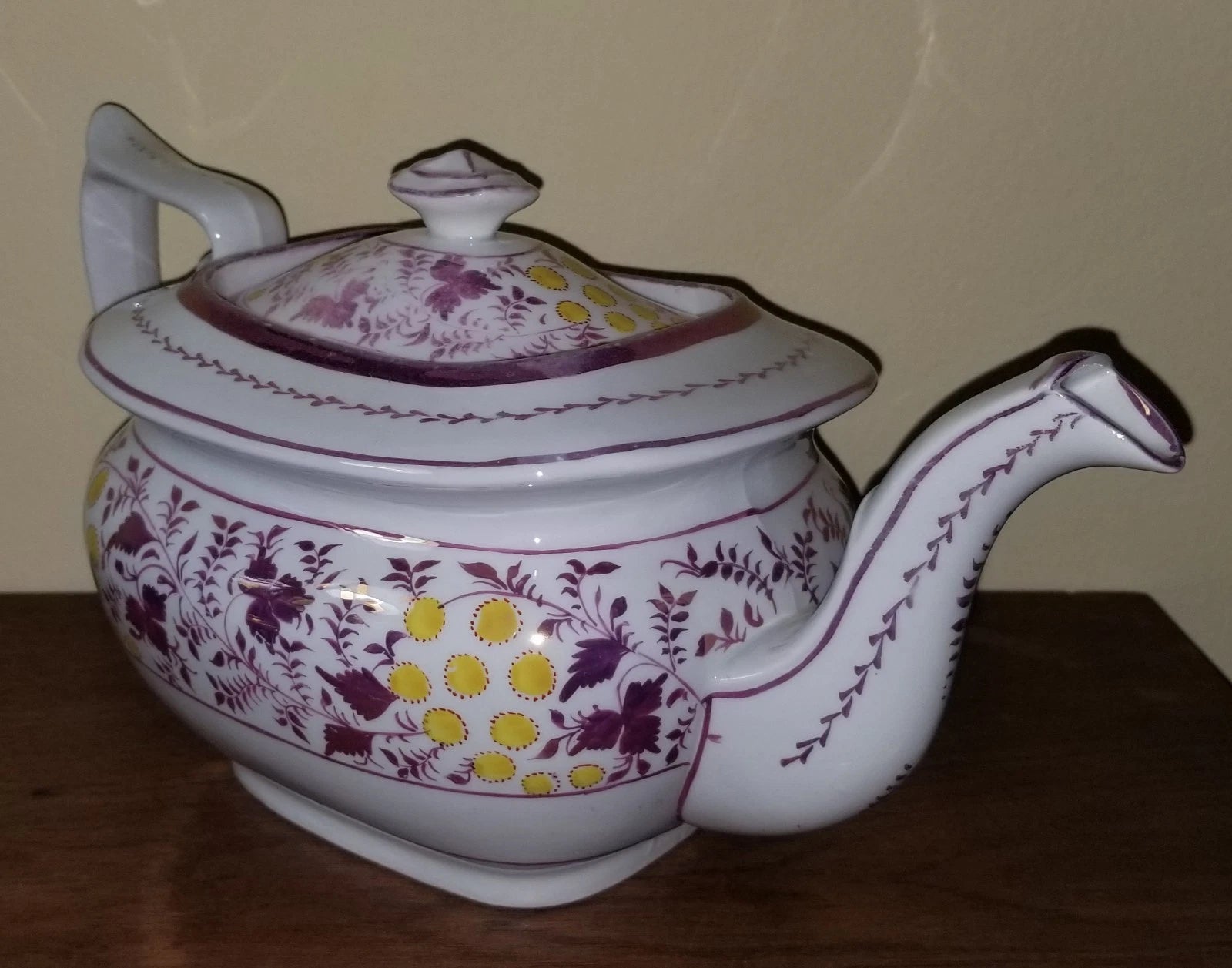 C.1810-1820 Georgian Porcelain Teapot Pink Luster Yellow Enamel Exc. Condition | eBay