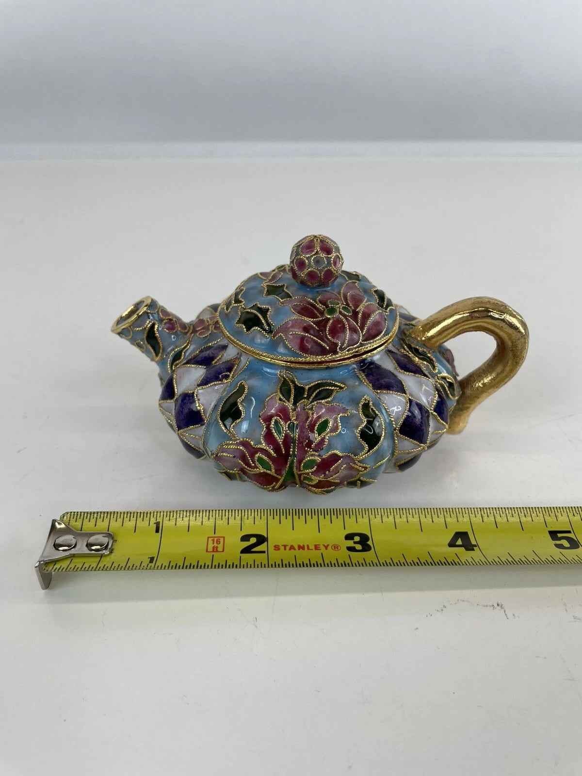Mini Cloisonné Enameled Floral Glaze Purple Teapot 5"L - 3.5" H | eBay