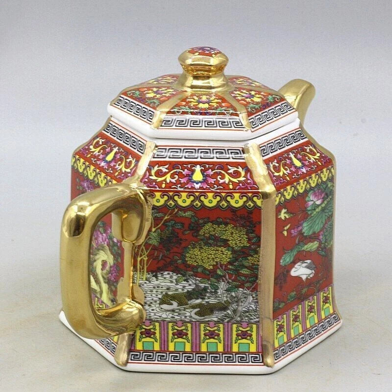 6.5" Collect Chinese Qing Colour Enamels Porcelain Gild Flower Six Sides Teapot | eBay