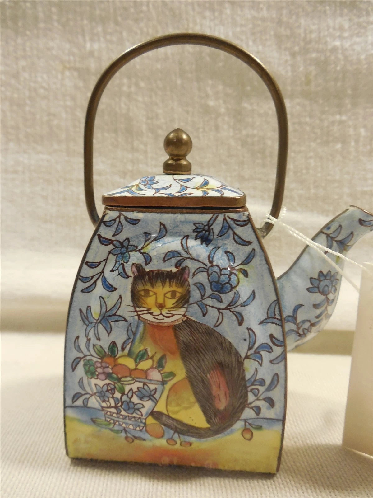 Vintage 2000 Empress Arts Enamel Teapot Cat with Fruit Basket | eBay