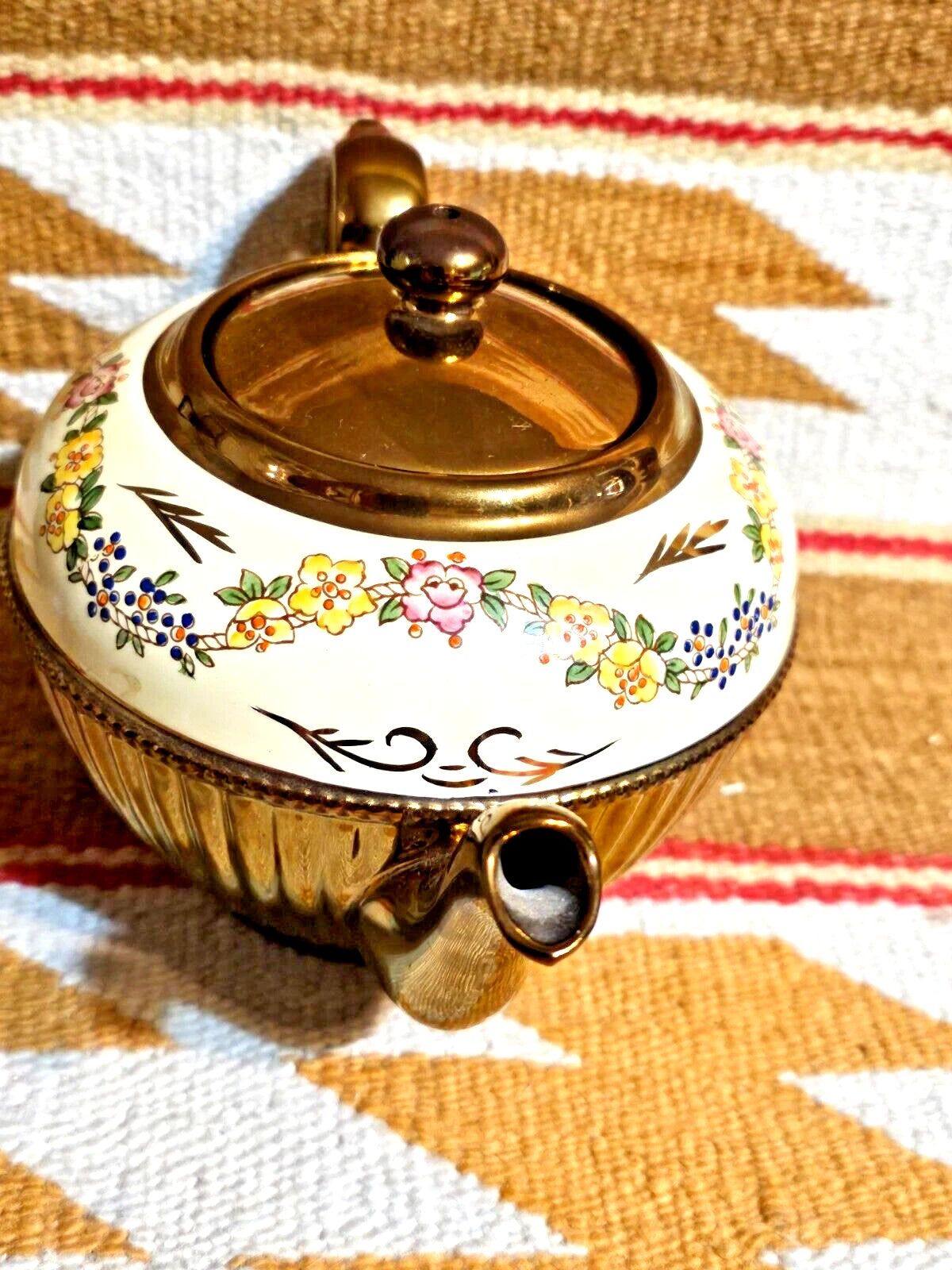 BEAUTIFUL COPPER LUSTRE LUSTER TEAPOT HAND PAINTED ENAMEL FLOWERS GIBSONS N.MINT | eBay