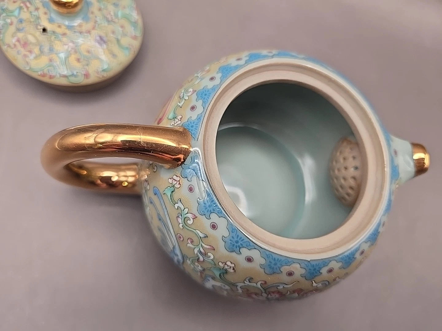 Gold Painting Enamel Ceramic Teapot Teal Floral Single Serving | eBay