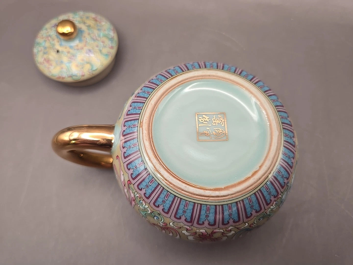 Gold Painting Enamel Ceramic Teapot Teal Floral Single Serving | eBay