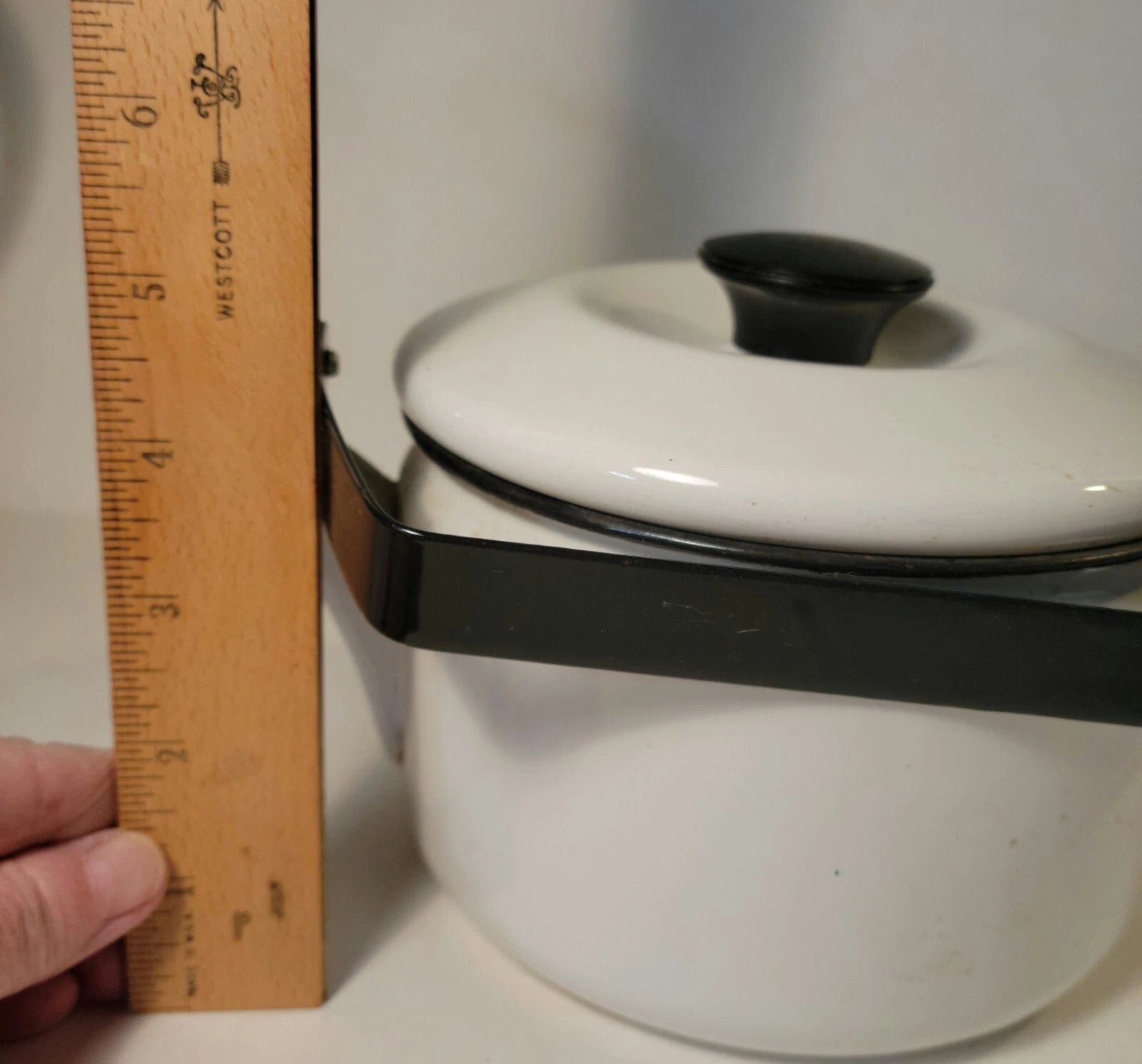 Enamal Tea Pot White with Black Metal Handle | eBay