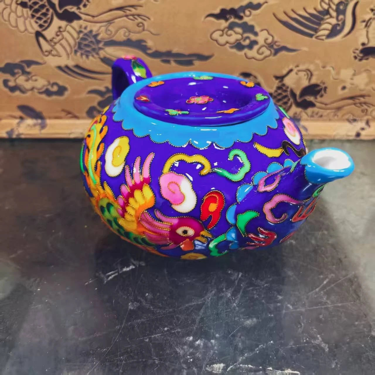 Chinese Old Porcelain blue enamel cloisonn é Dragon and Phoenix Pattern Teapot | eBay