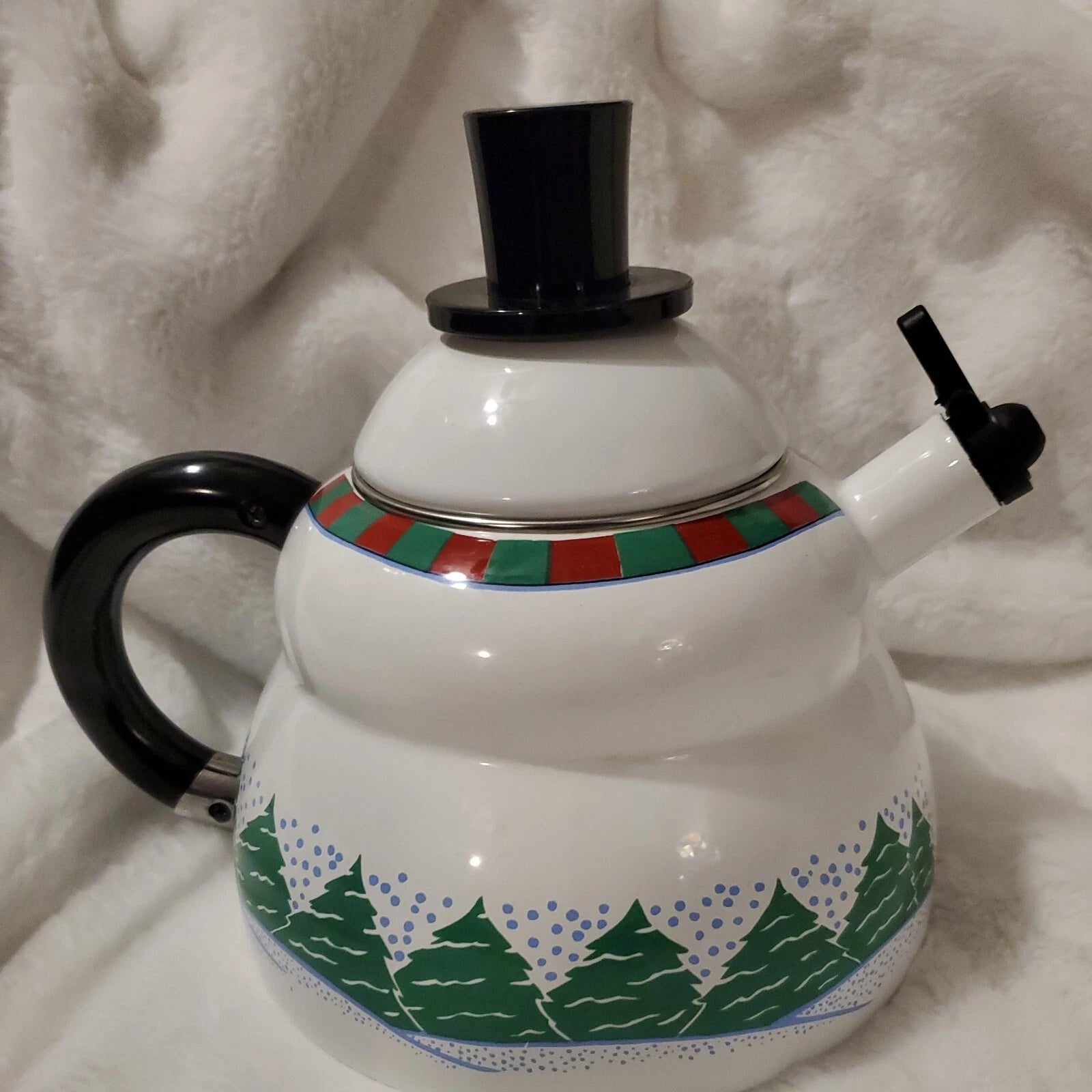 Christmas Snowman Teapot Kettle 3 QT Porcelain Enamel Vintage Holiday Decor | eBay