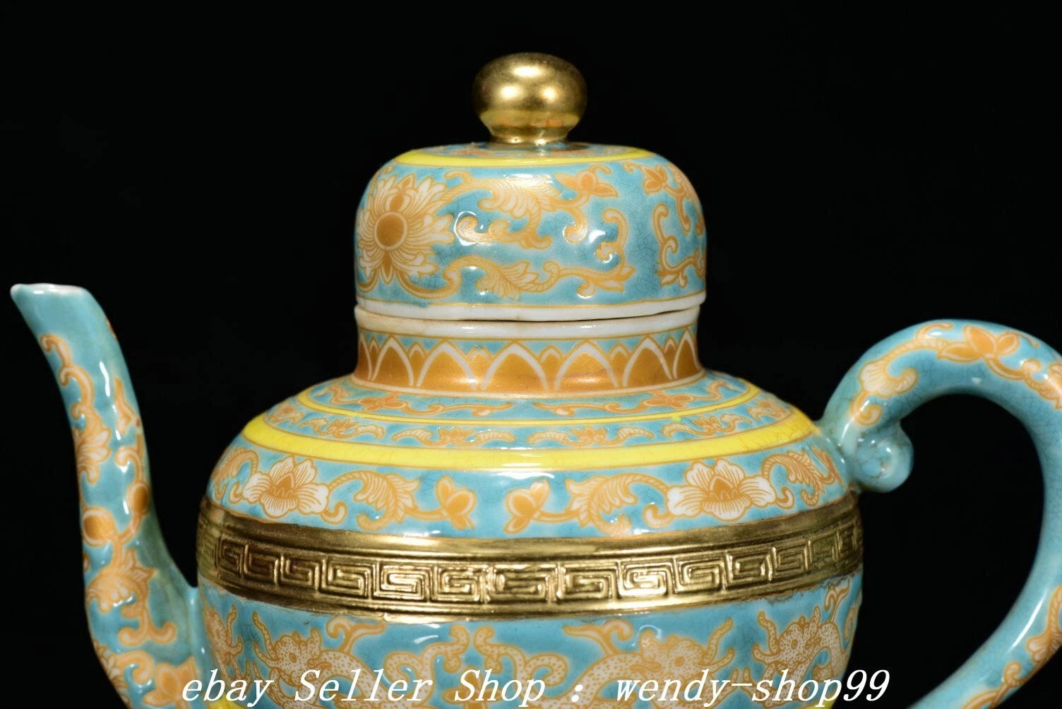 7" Qianlong Colour Enamel Blue Glaze Porcelain Gilt Dragon Wine Tea Pot Flagon | eBay