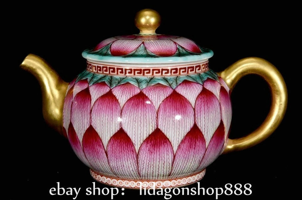 6.4"Qianlong Marked Enamel Porcelain Gilt Lotus Flower Petal Pattern Wine Teapot | eBay