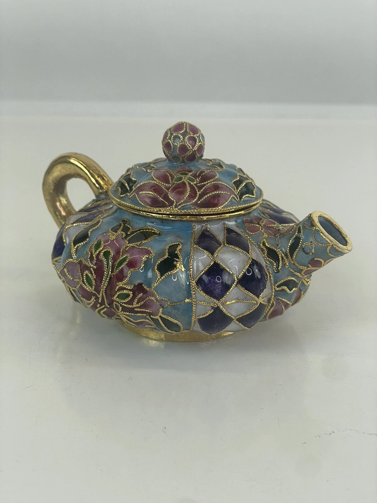 Mini Cloisonné Enameled Floral Glaze Purple Teapot 5"L - 3.5" H | eBay