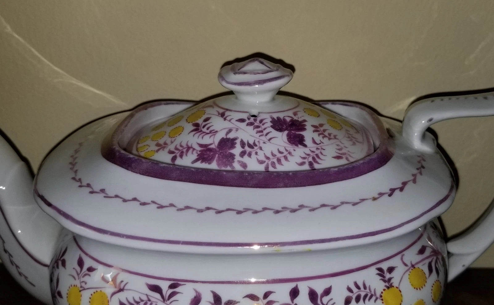 C.1810-1820 Georgian Porcelain Teapot Pink Luster Yellow Enamel Exc. Condition | eBay