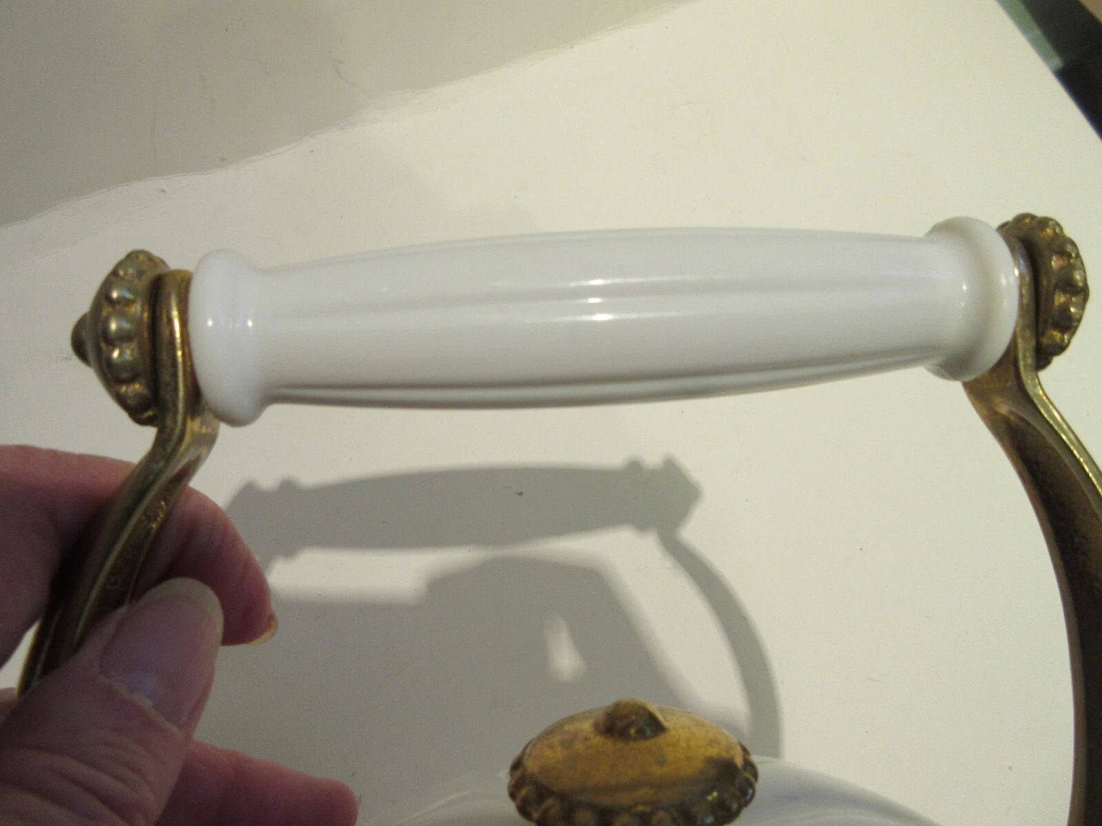 Via Ancona Teapot White Enamel and Antique Brass Finish Whistling Kettle 1998 | eBay