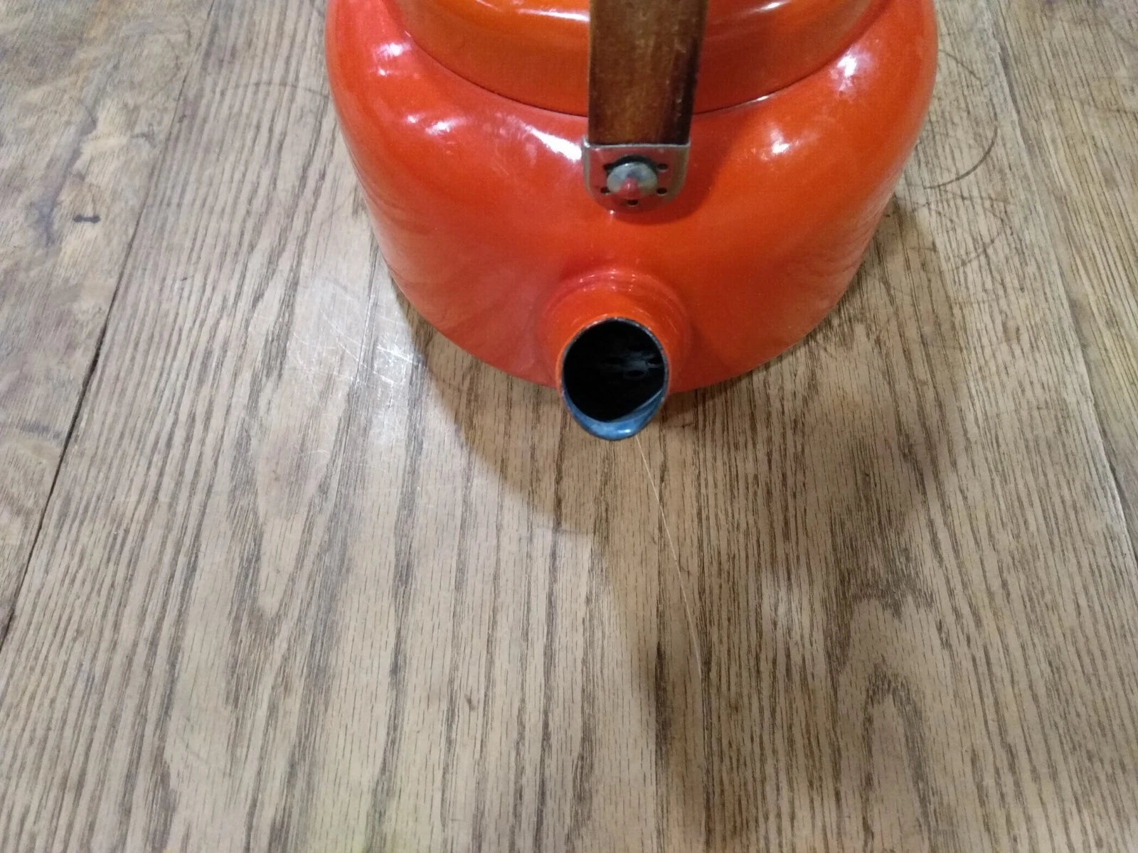 Vintage RED enamel ware Tea Pot Kettle Bent Wood Handle Retro, Mid Century | eBay