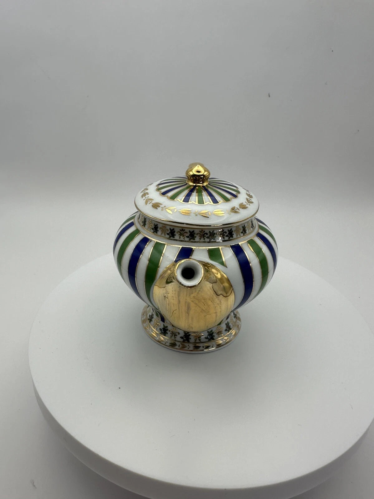 Mini Enameled Porcelain Teapot 3 inch Green/Blue Stripes Gilt Stamped Qingfa | eBay