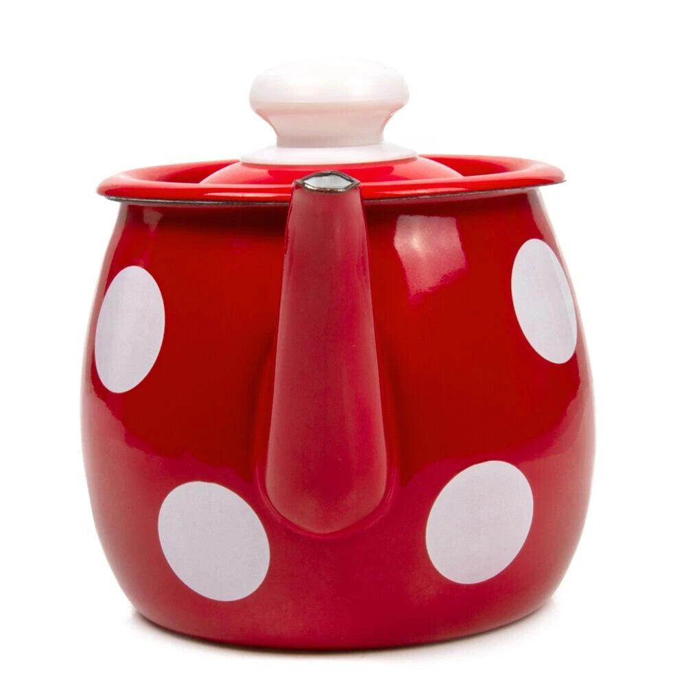 Red Polka Dot Enamel Teapot Small Stovetop Kettle Vintage Enameled Tea Pot 1.1qt | eBay