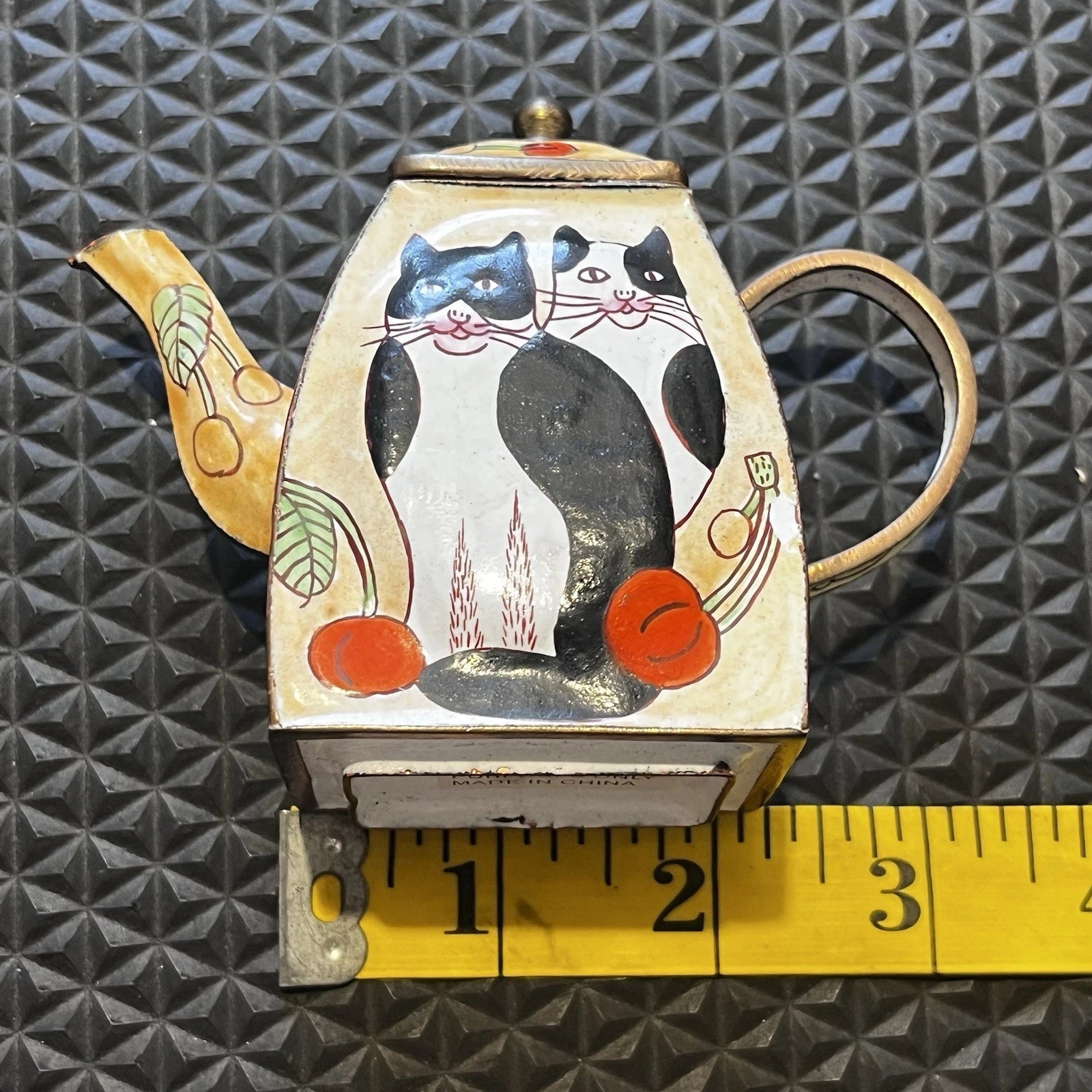 Enameled Metal Black & White Cats Mini 3 1/2” Teapot Preowned | eBay