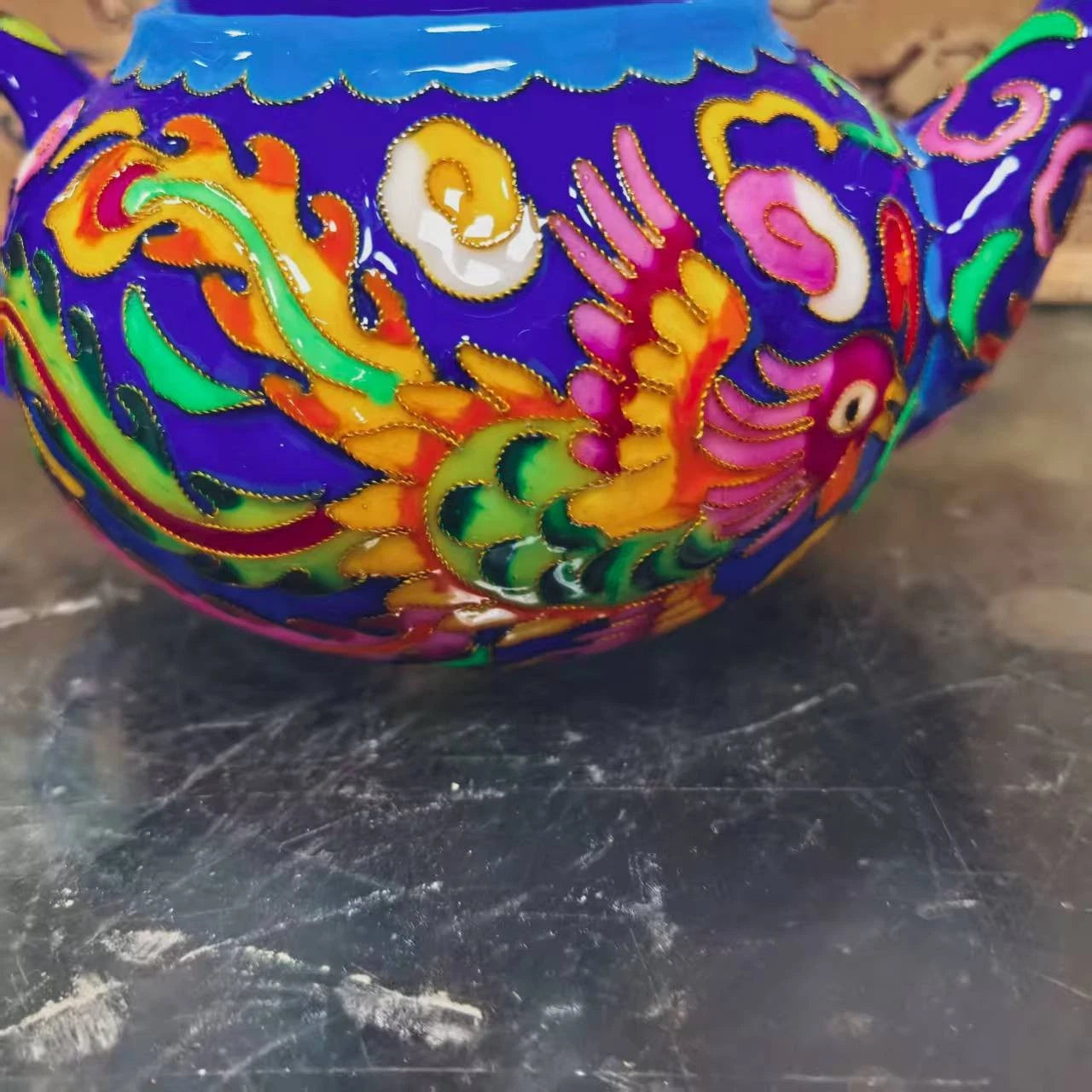 Chinese Old Porcelain blue enamel cloisonn é Dragon and Phoenix Pattern Teapot | eBay