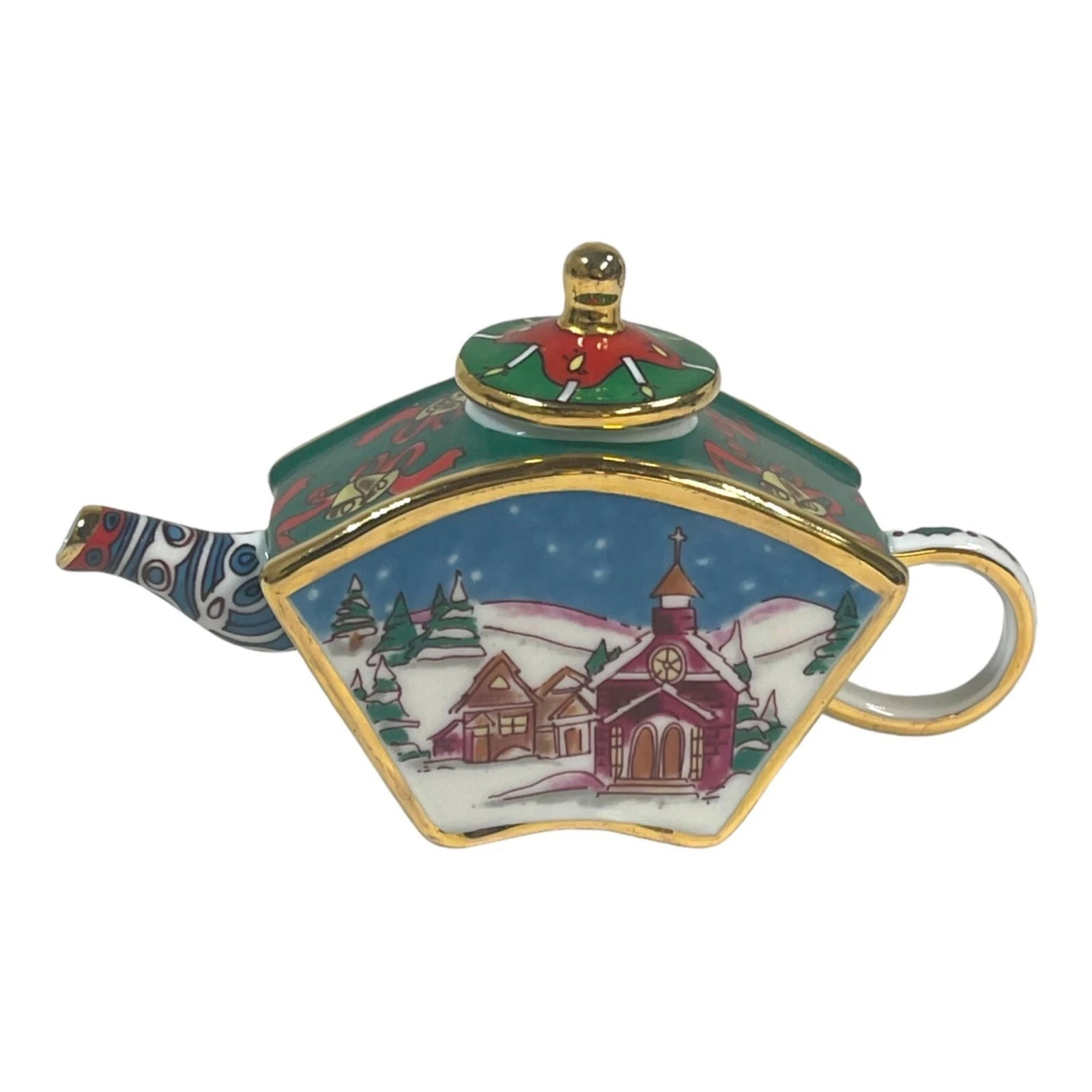 Christmas Themed Porcelain Cloisonne Enamel Teapot Gold Accents & Festive Design | eBay