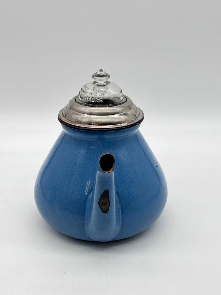 Vintage Antique Blue Enamel Ware Teapot with BREAK NO MORE Glass Lid Tea Kettle | eBay