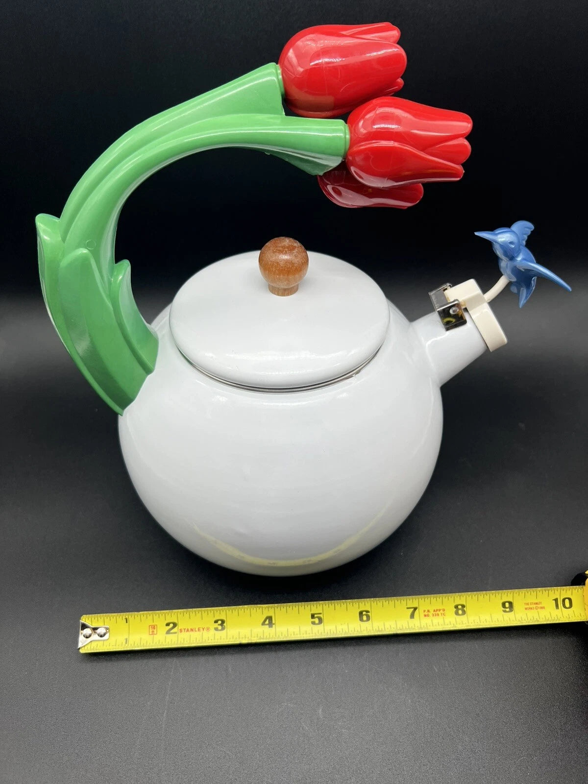 Enamel Metal Teapot Kettle With Tulips Handle And A Humming Bird. | eBay
