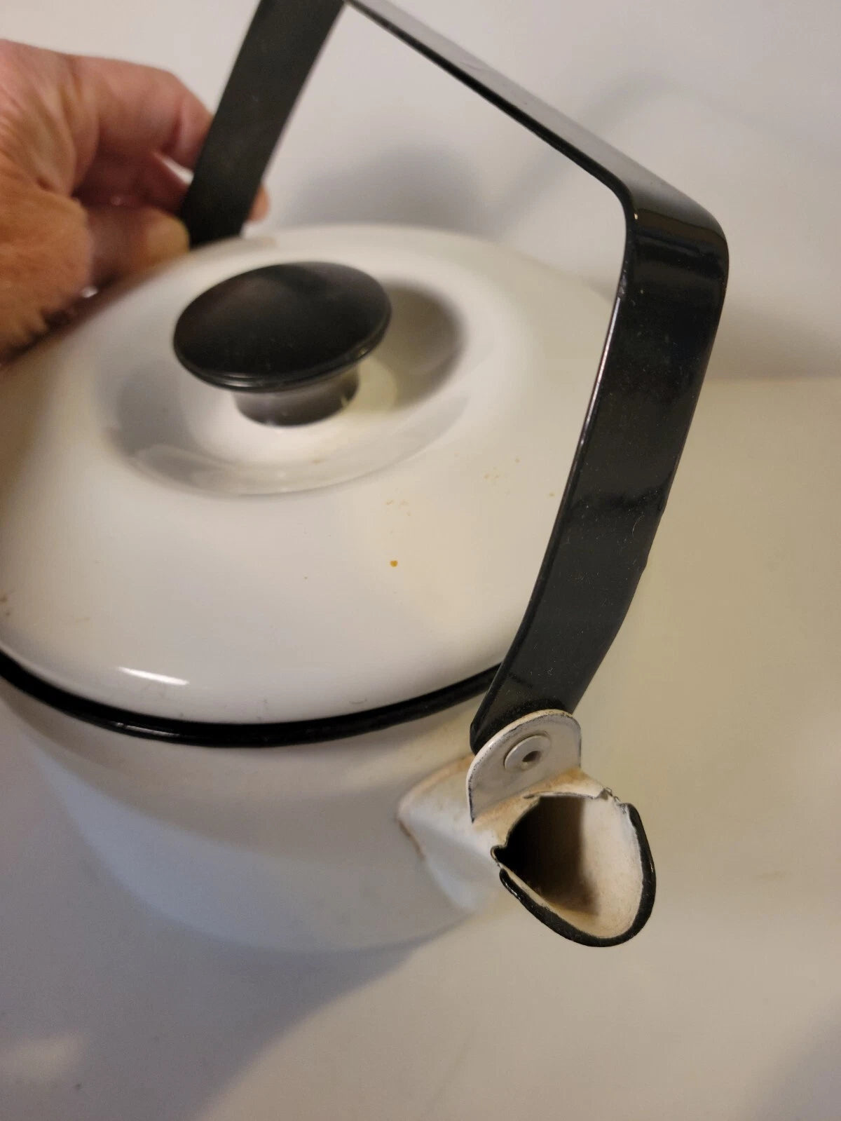 Enamal Tea Pot White with Black Metal Handle | eBay