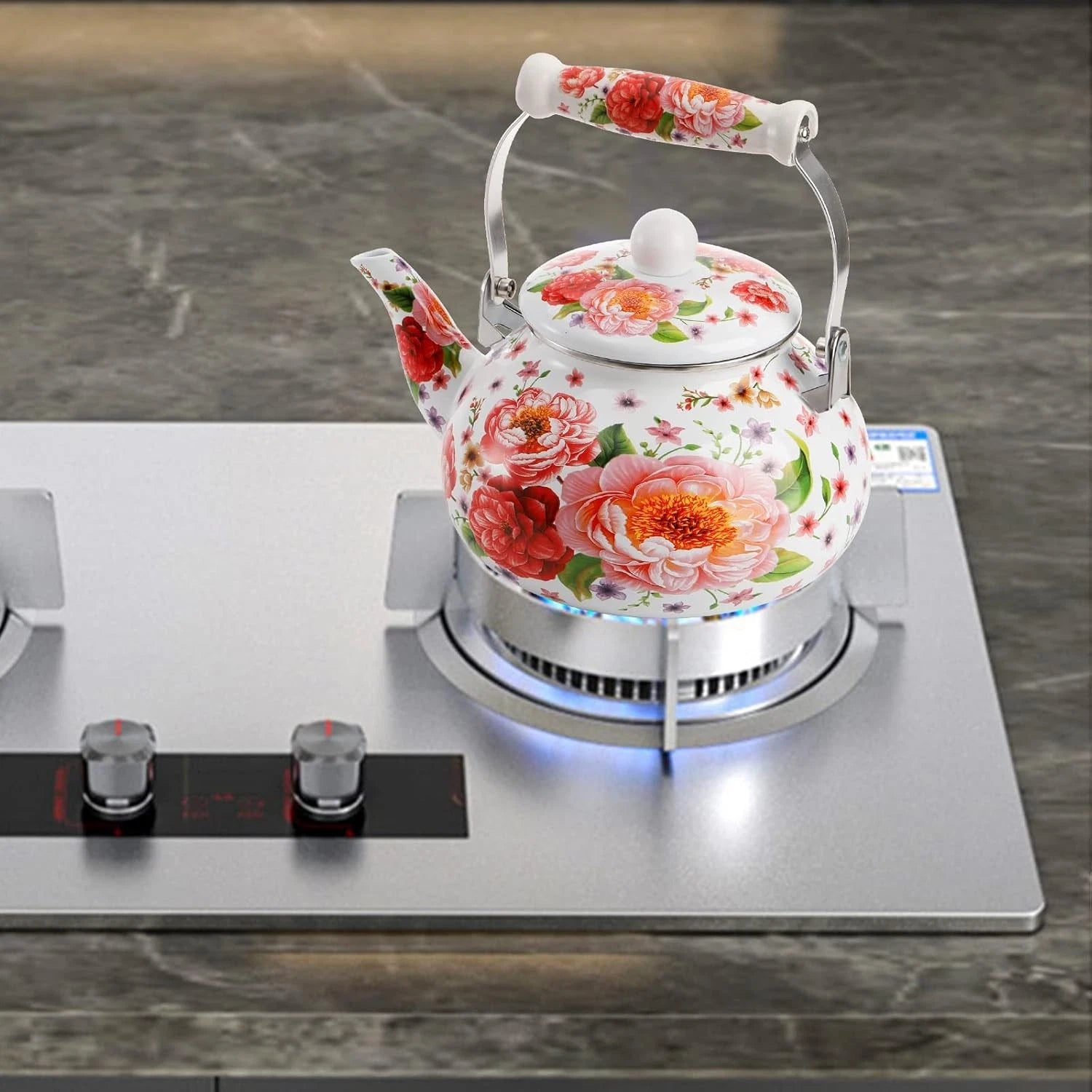 Quart Enamel Tea Kettle Stovetop, Large Porcelain Enameled Teakettle, 2.5L | eBay