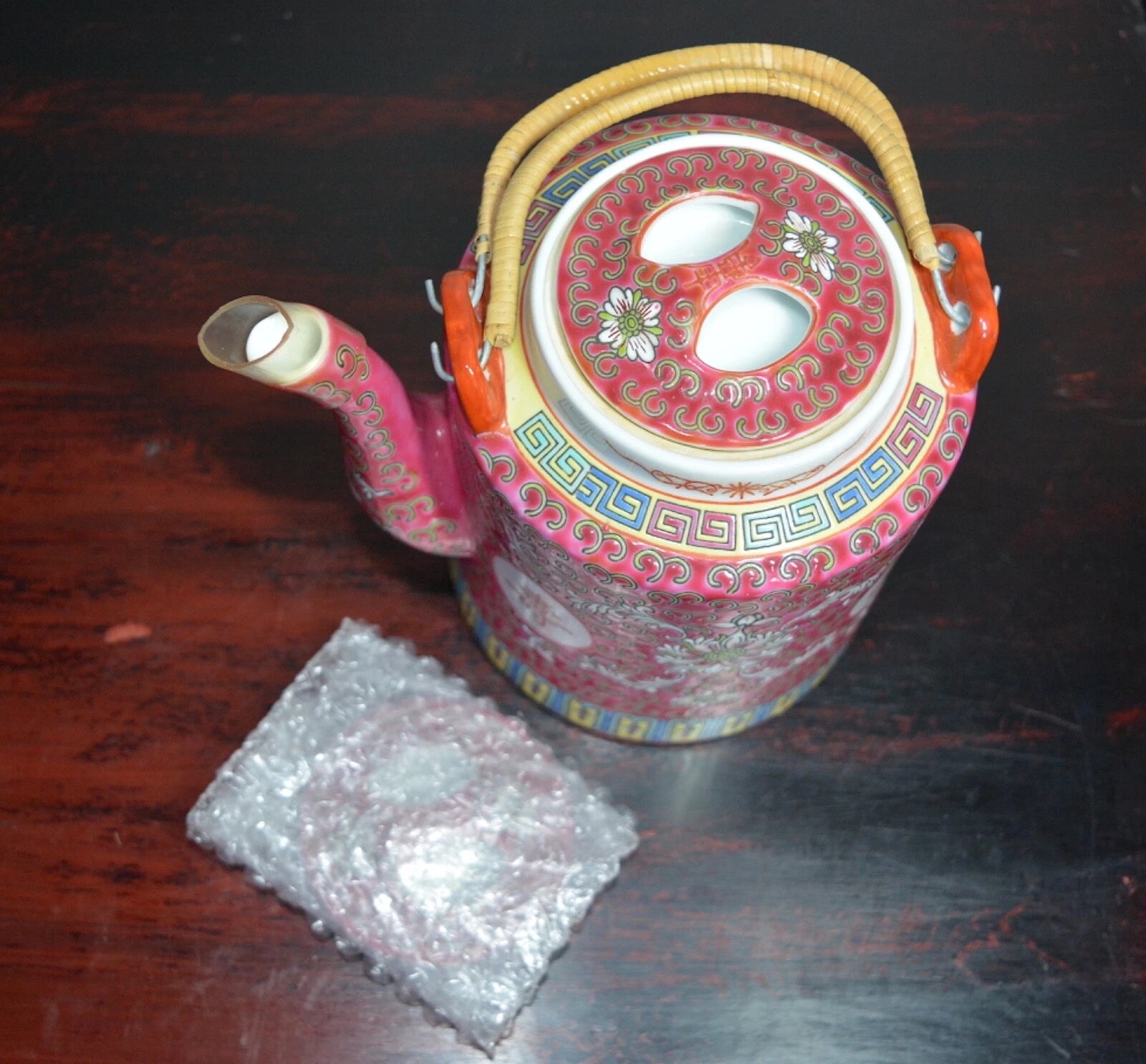 Chinese Famille Rose Enameled Porcelain Tea Pot Early 20thC Extra Lid & Basket | eBay