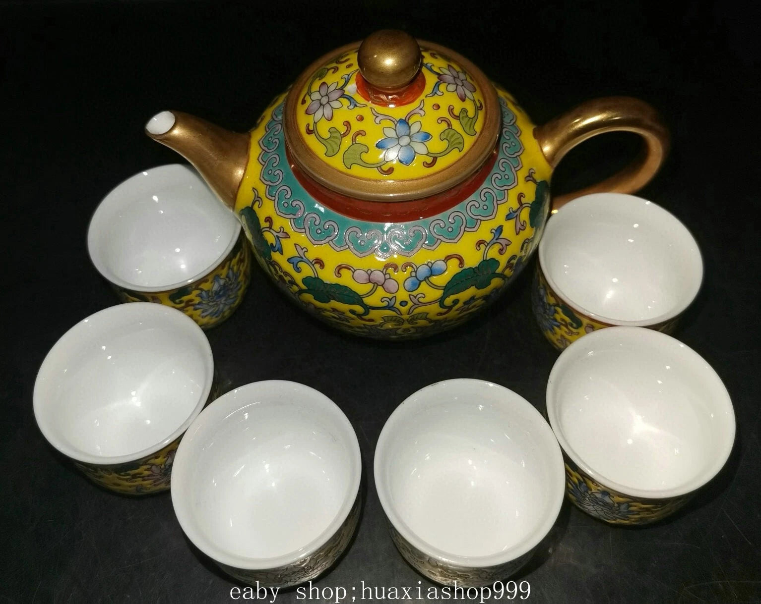 9" YongZheng Marked Colour Enamel Porcelain Gilt Flower Pattern Teapot Cup Set | eBay