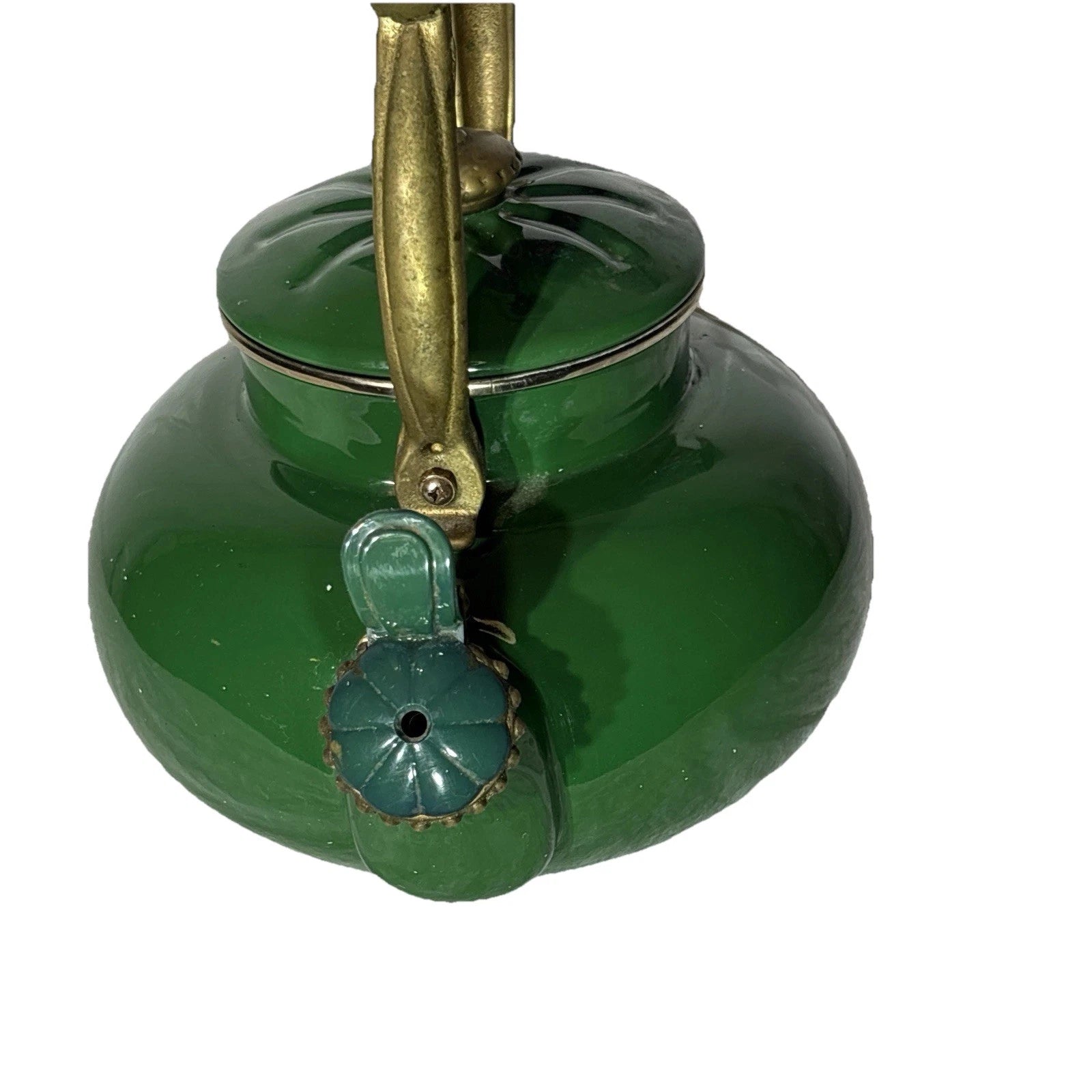 Vtg Ancona green enamel stainless steel teapot kettle/ brass handle, decorative | eBay