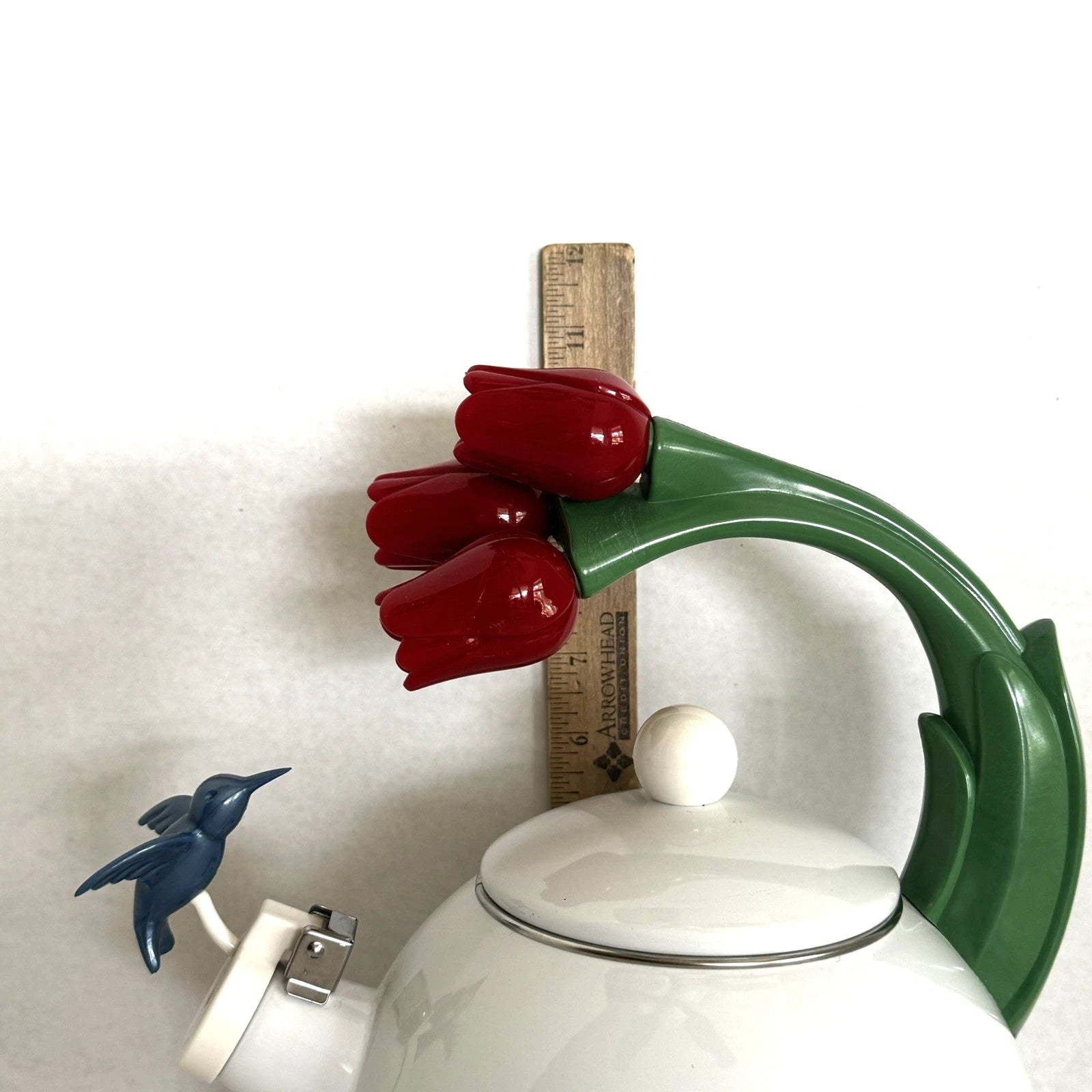 Ancona Kettle Hummingbird Tulips Enamel Teapot Red White Blue Green VTG 1990s | eBay
