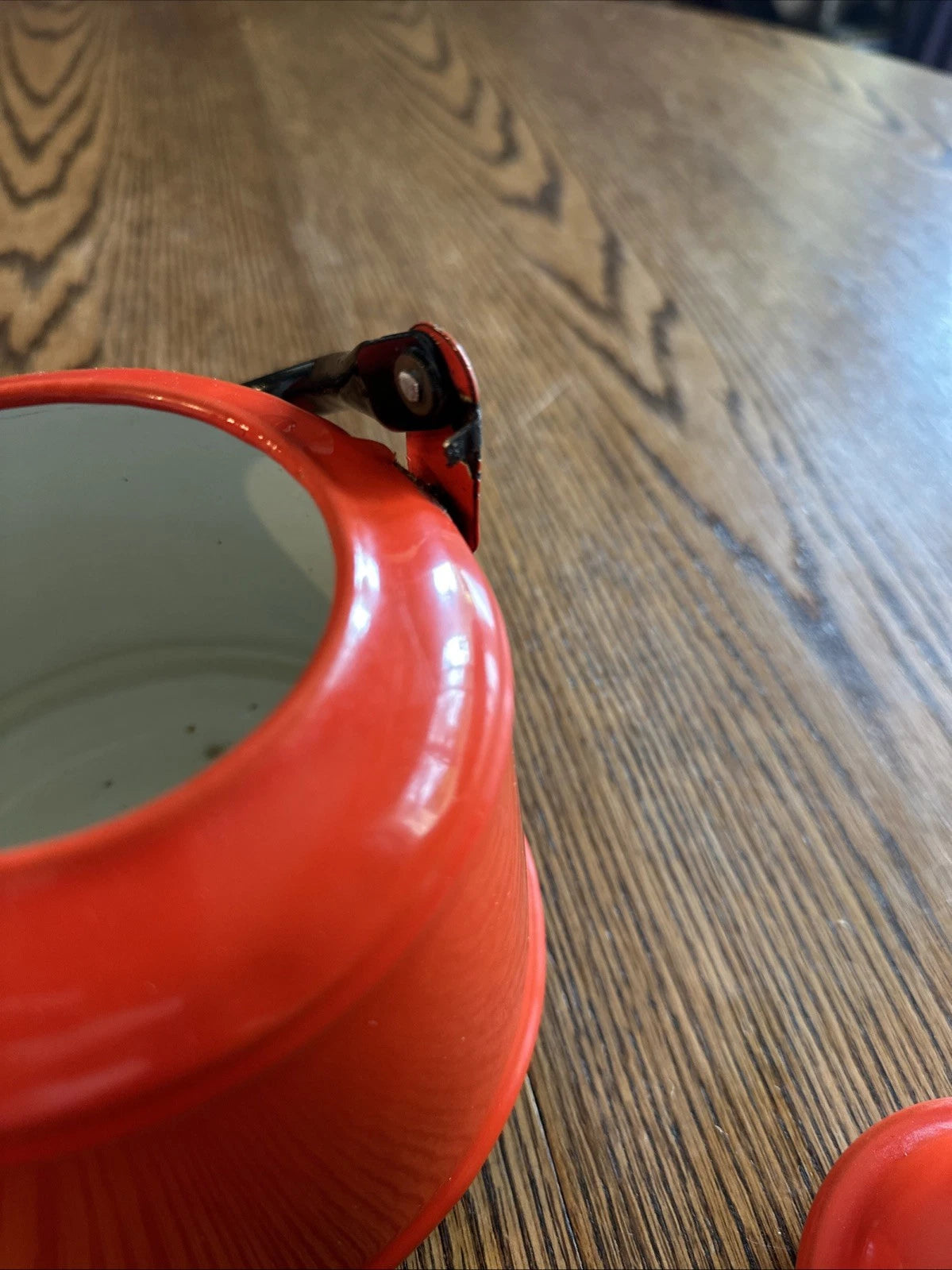 Red Enamel Tea Pot Mid Century Black Enamel Handle Vintage | eBay