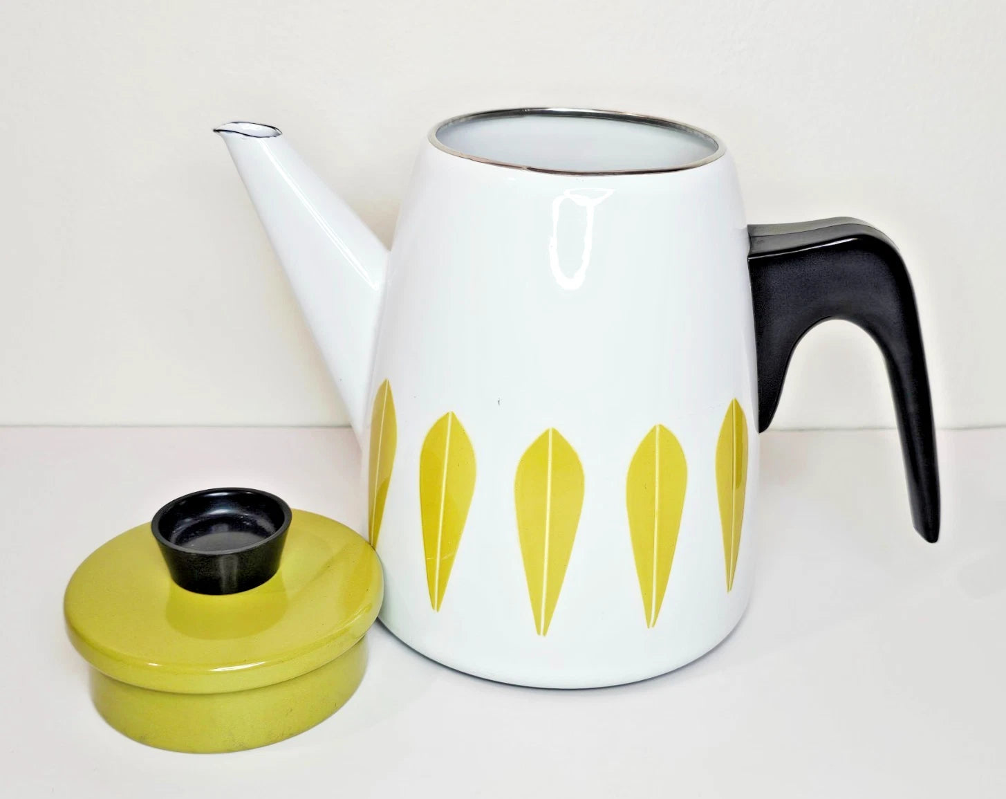 Cathrineholm Lotus Coffeepot White Olive Green Kettle Vintage MCM Teapot Enamel | eBay
