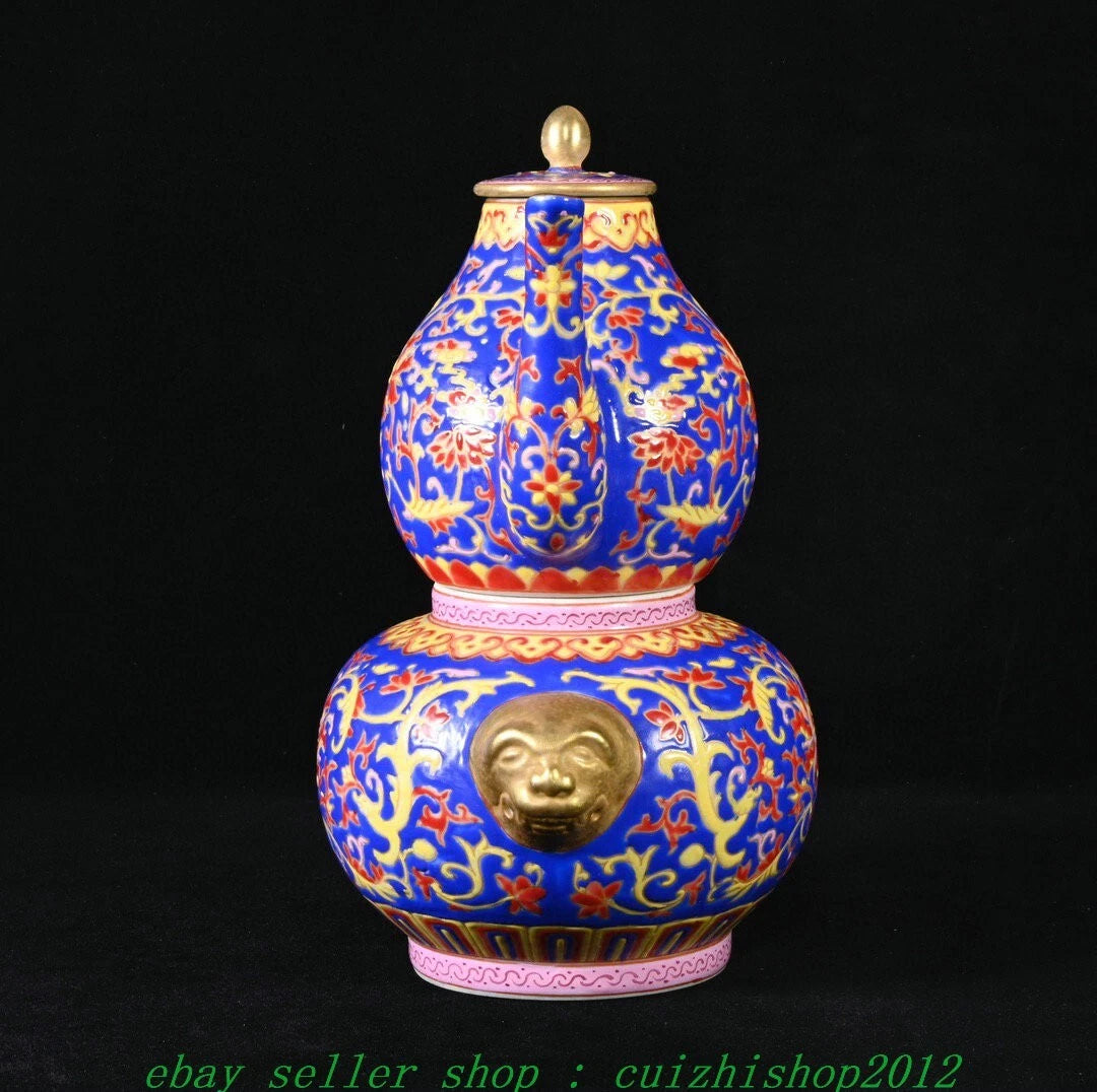 Qianlong Marked Colour Enamel Porcelain Gilt Dragon Beast Gourd Teapot Teakettle | eBay