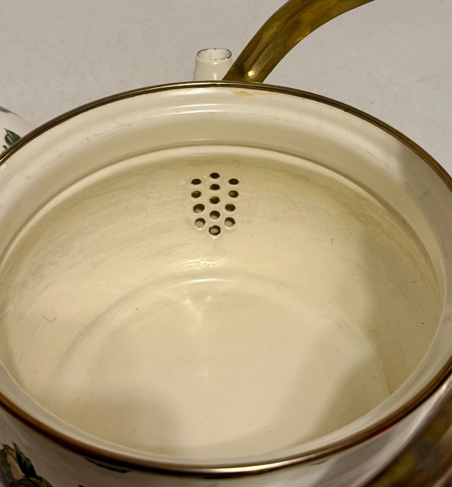 Lincoware Enamel Orchard Royal 8 CUP Teapot Kettle w/handle and brass top | eBay