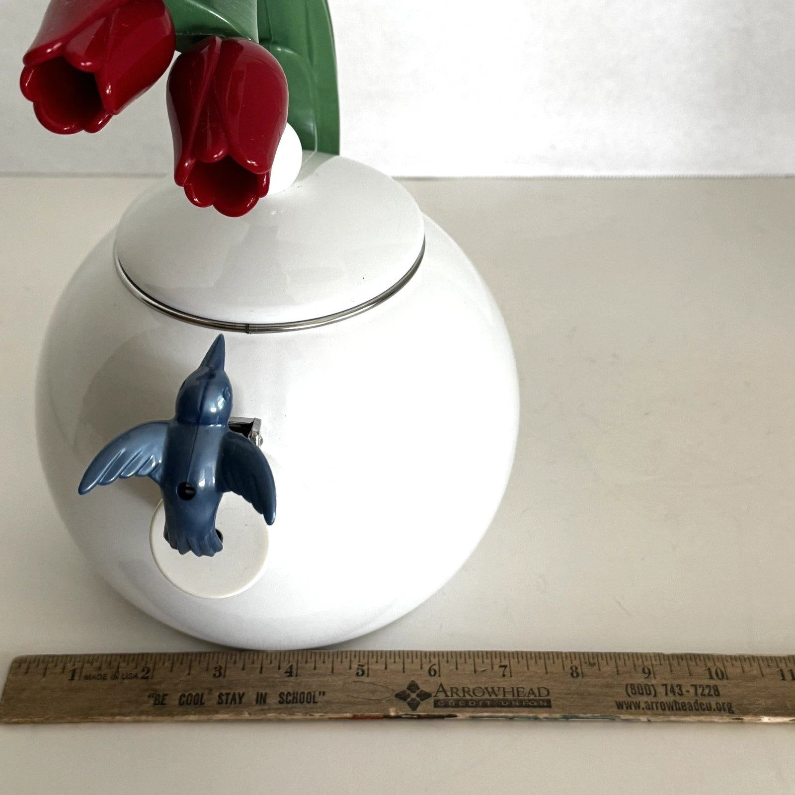Ancona Kettle Hummingbird Tulips Enamel Teapot Red White Blue Green VTG 1990s | eBay