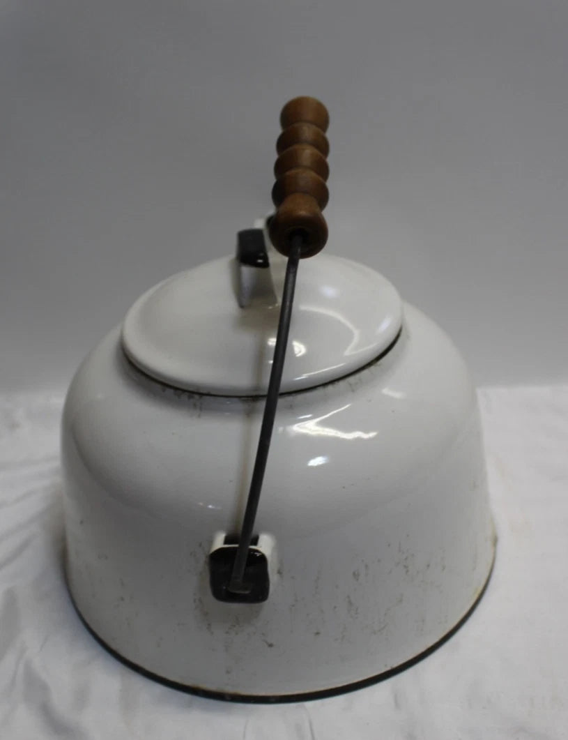 Vintage White Enamelware Tea Kettle Teapot/ Black Trim Farmhouse Decor Only | eBay