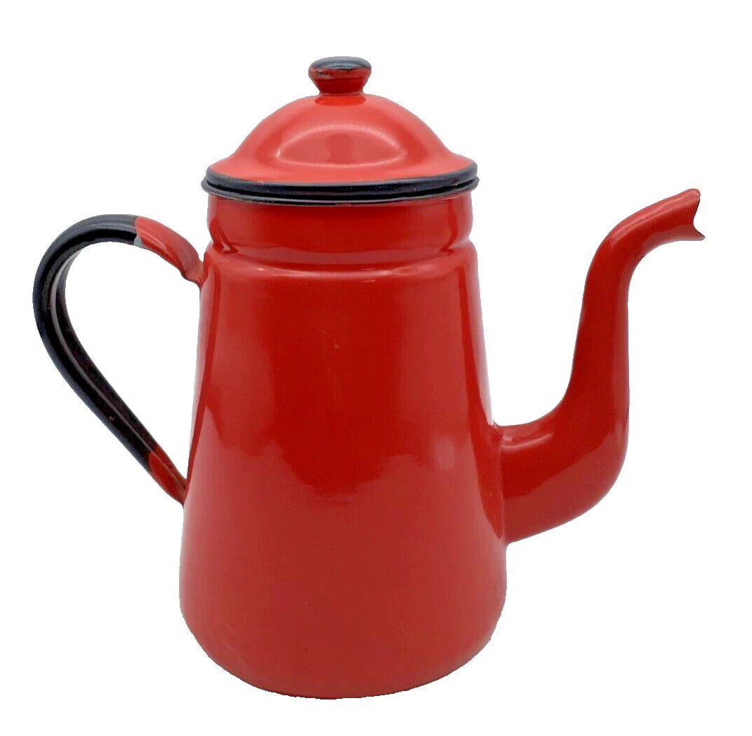 Red Enamel Teapot 9" Metal Enamelware Farmhouse Country Vintage Japan | eBay