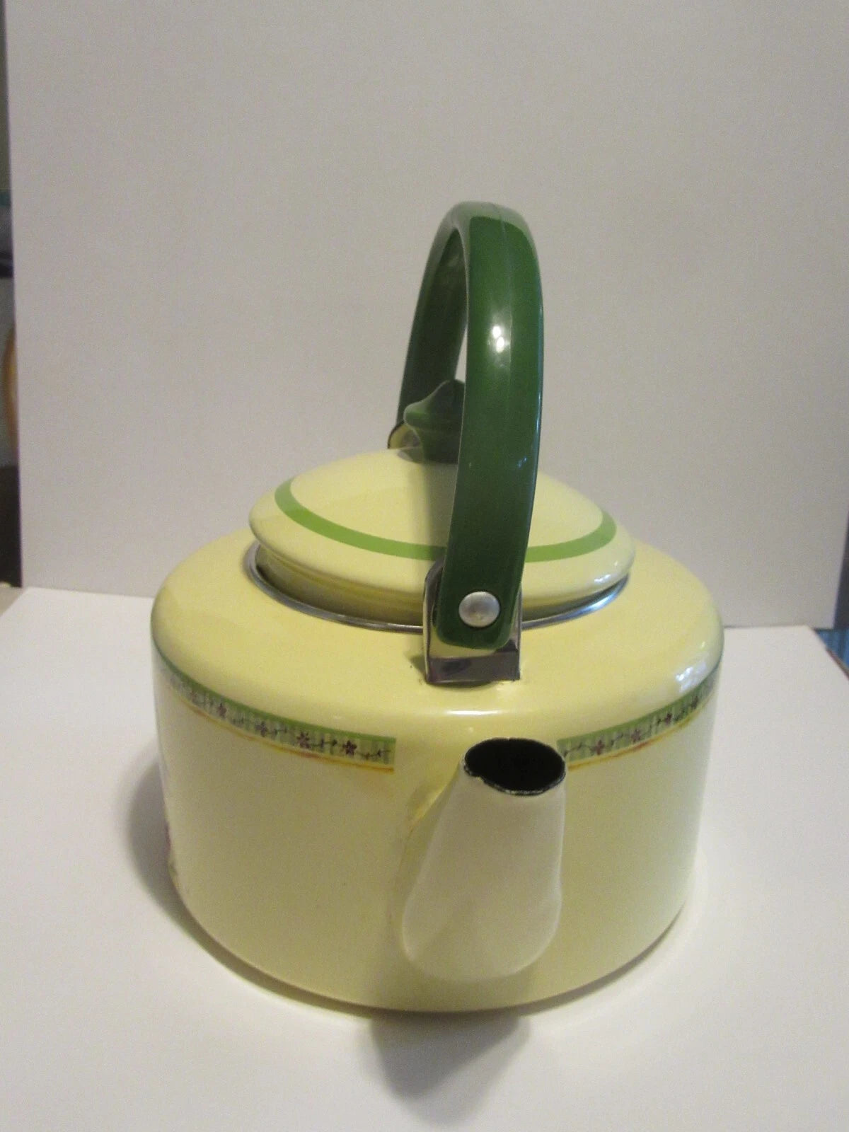 Rooster with flowers painted enamel Metal Tea Pot never used | eBay