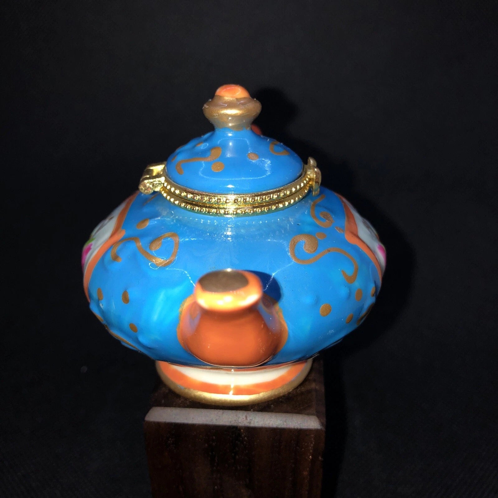 Porcelain Enameled Teapot Trinket Box Hinged Lid Gold Trim Unused Hand Painted | eBay