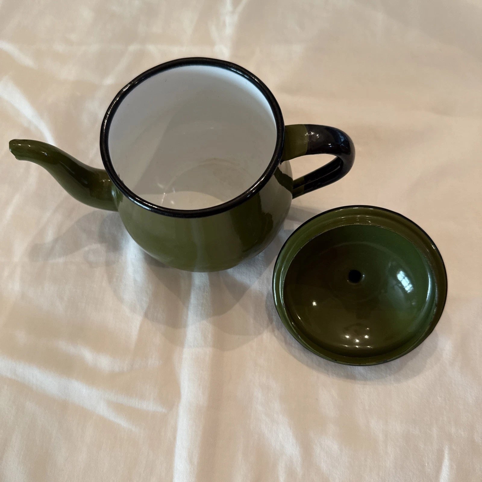 Vintage Green & Black Enamelware Tea Pot with Lid Small Japan | eBay