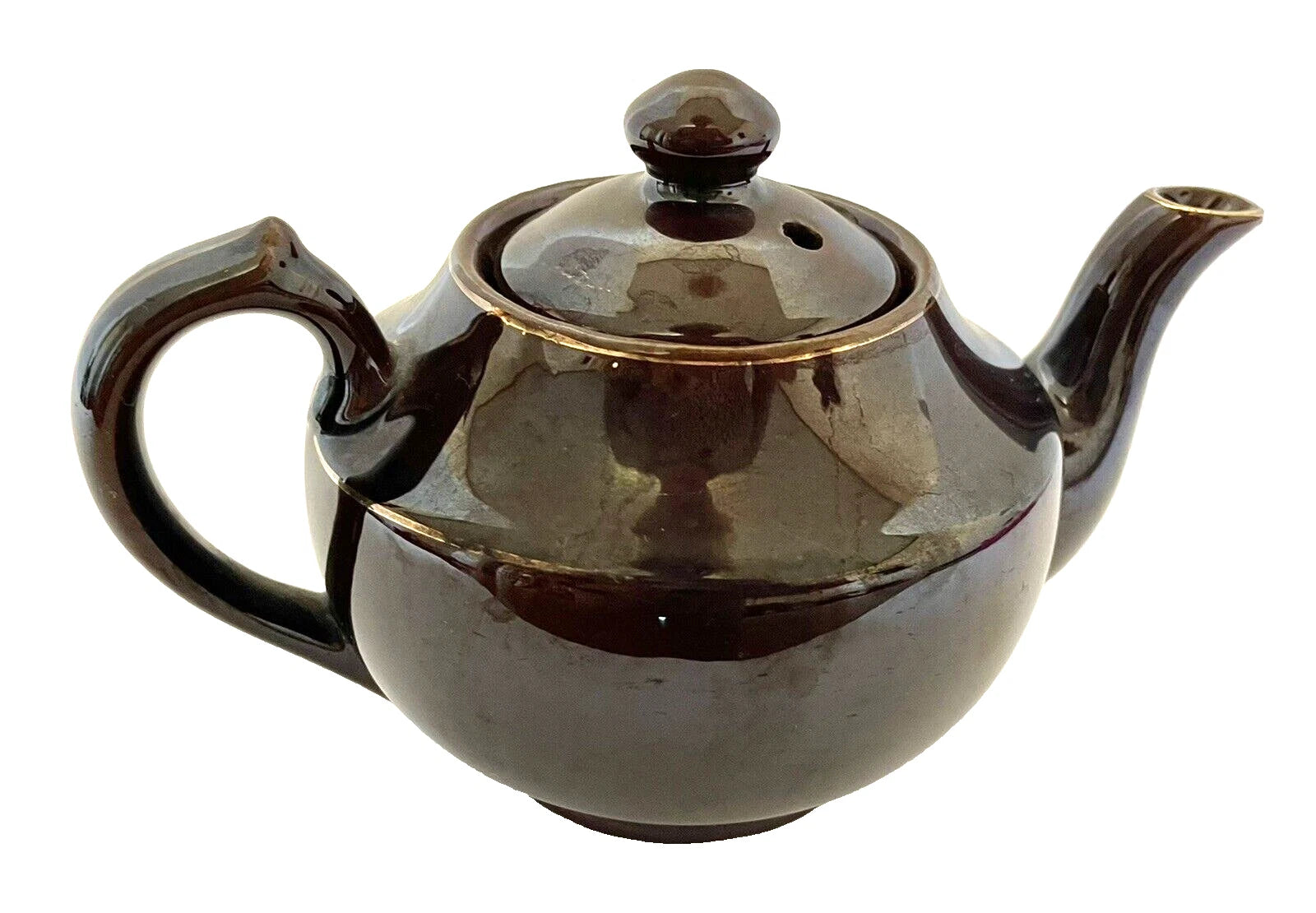 Redware Small Teapot Gold Trim Hand Painted Enamel Flowers Vintage Japan | eBay