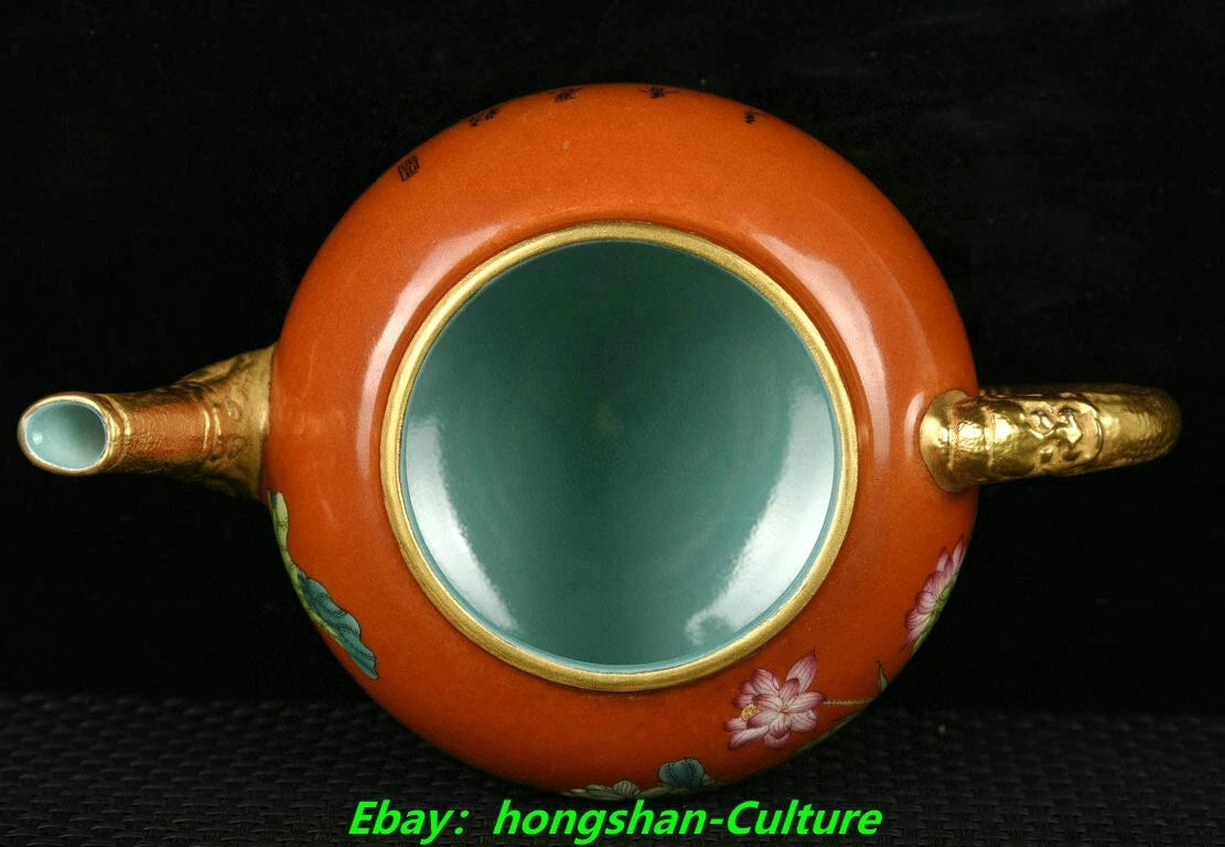 7" Qianlong Red Glaze Enamel Colour Porcelain Gold Lotus Wine Tea Pot Flagon | eBay