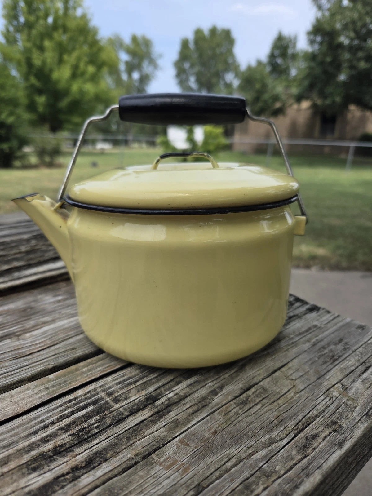 Vintage yellow enamel teapot With Lid Enamelware Bail Handle | eBay