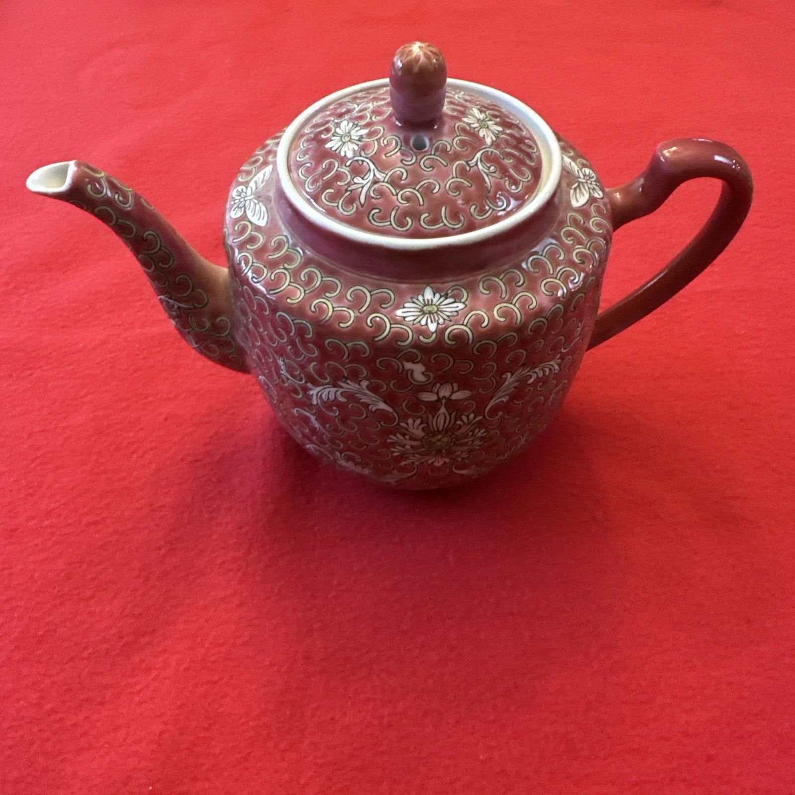 RARE Vintage Famille Rose Red Jingdezhen Mun Shou Enamelled Porcelain Teapot | eBay