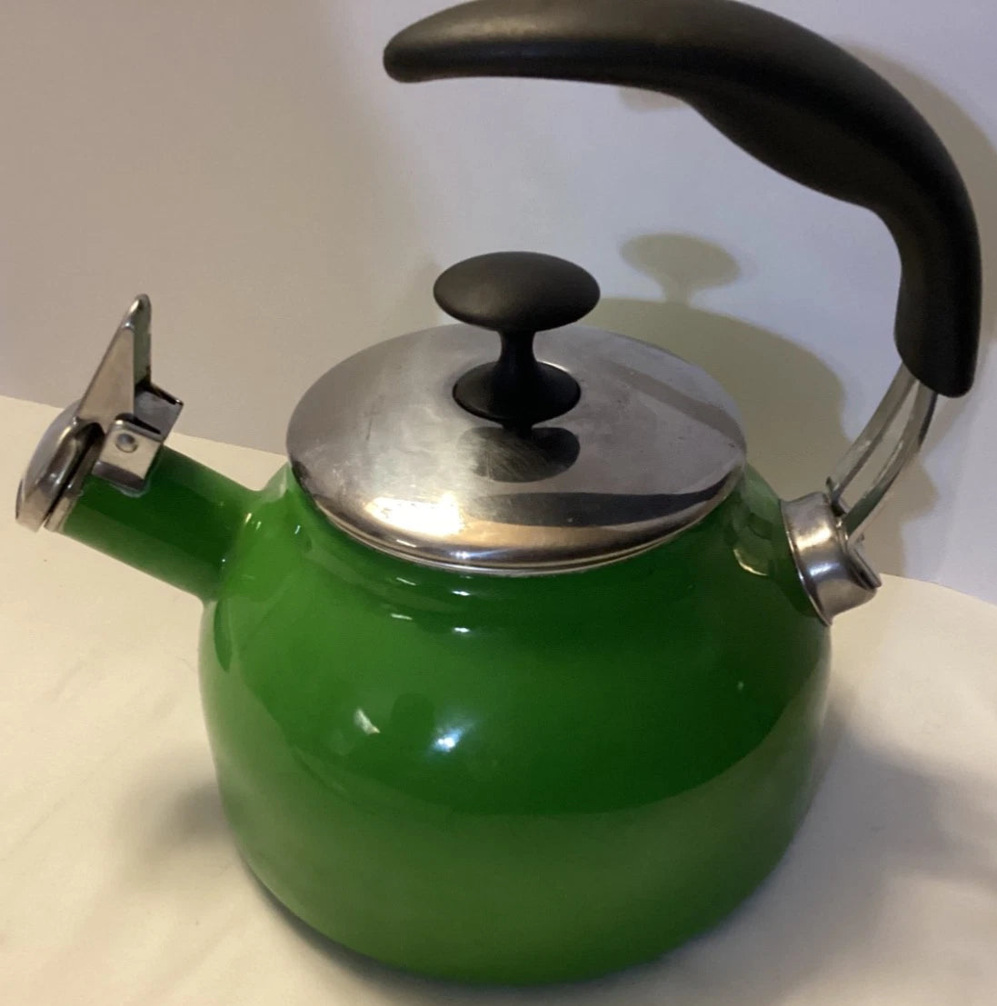 Vintage Green Enamel Whistling Tea Kettle Teapot | eBay