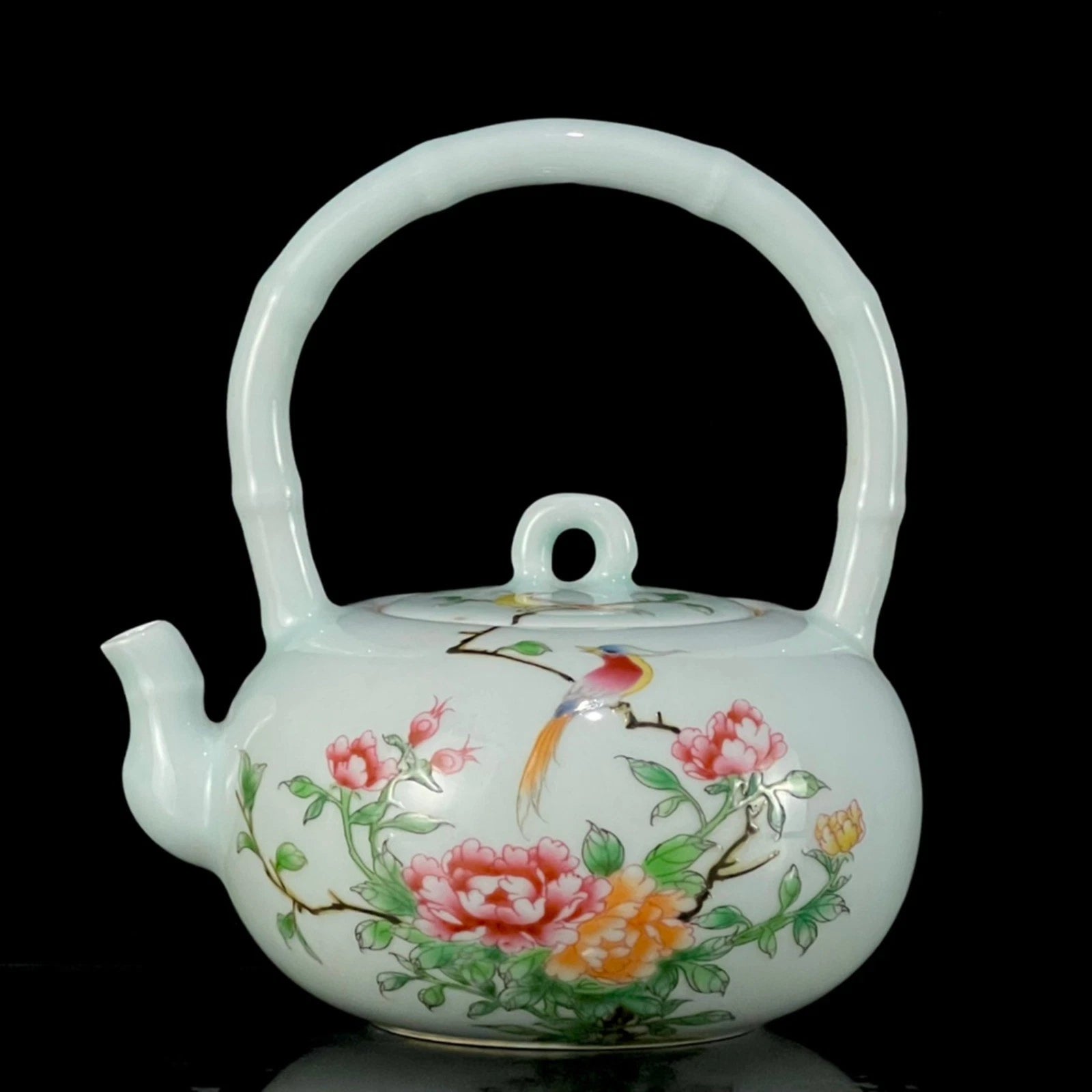 Chinese Enamel Color Porcelain Hand Painted Flower and Bird Handled Teapot 2265 | eBay